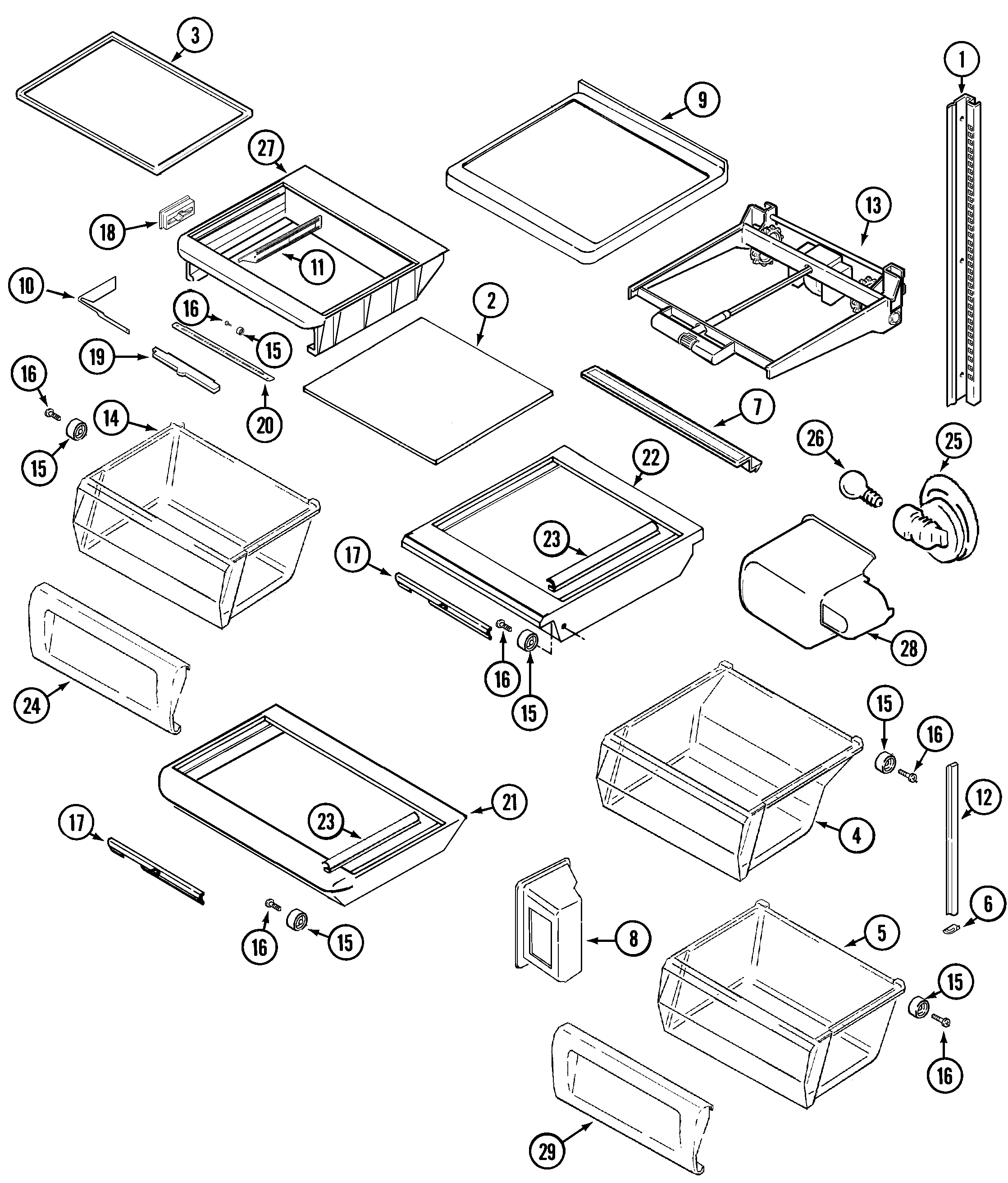 Jenn-Air JCB2388ARA shelves & accessories diagram