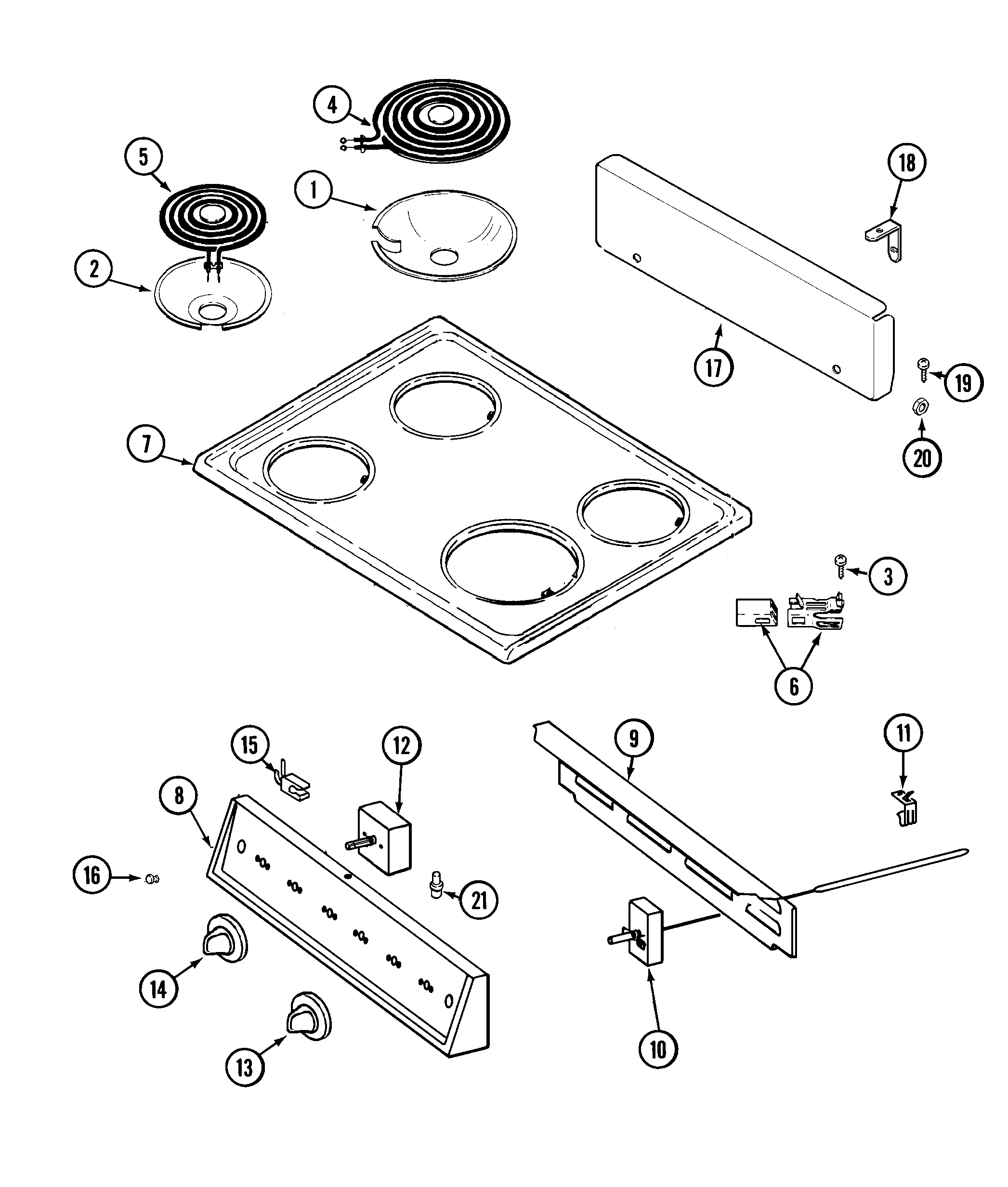 Magic Chef CEL1110AAT top assembly/control panel diagram