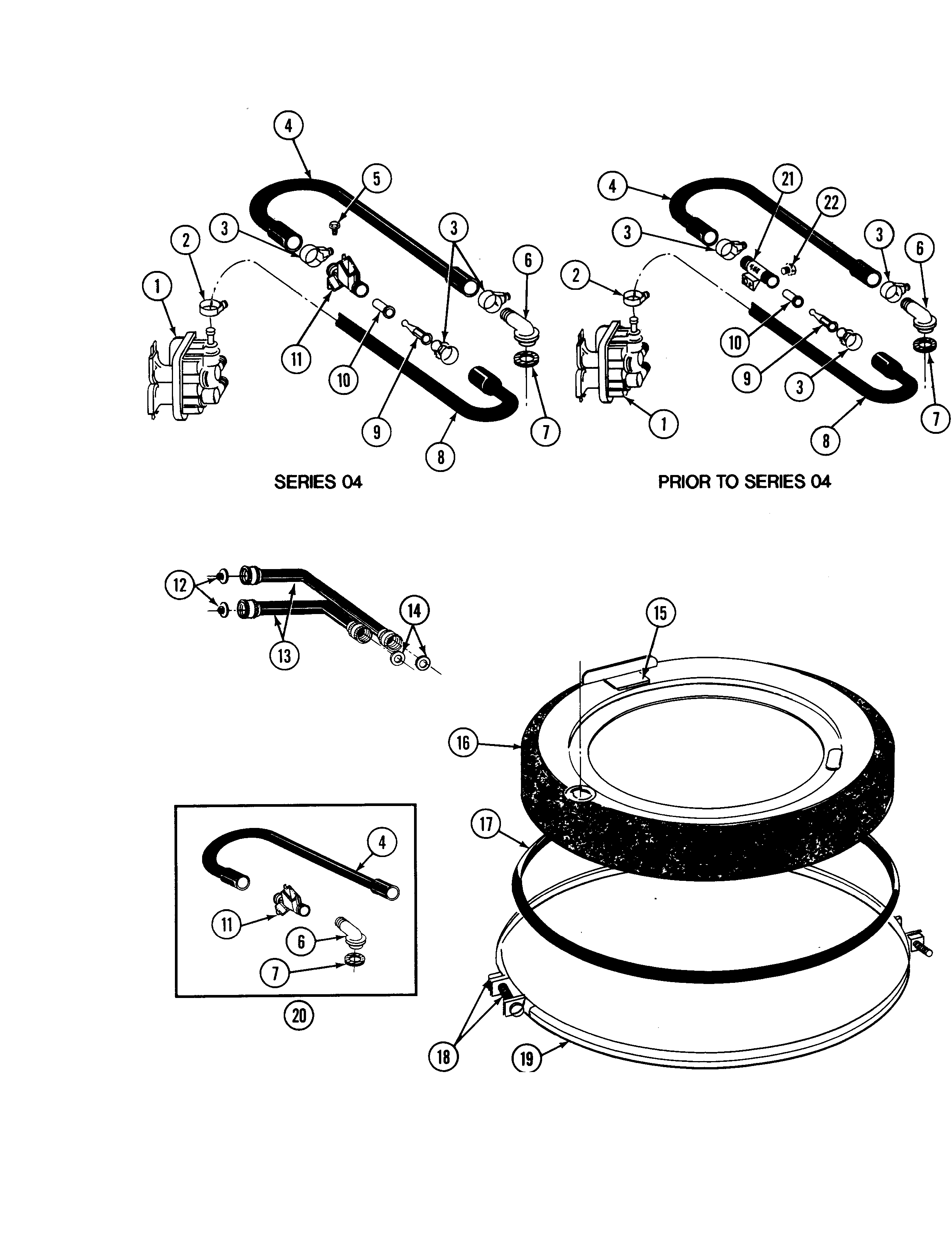 Maytag A882 tub-water inlet & tub cover diagram