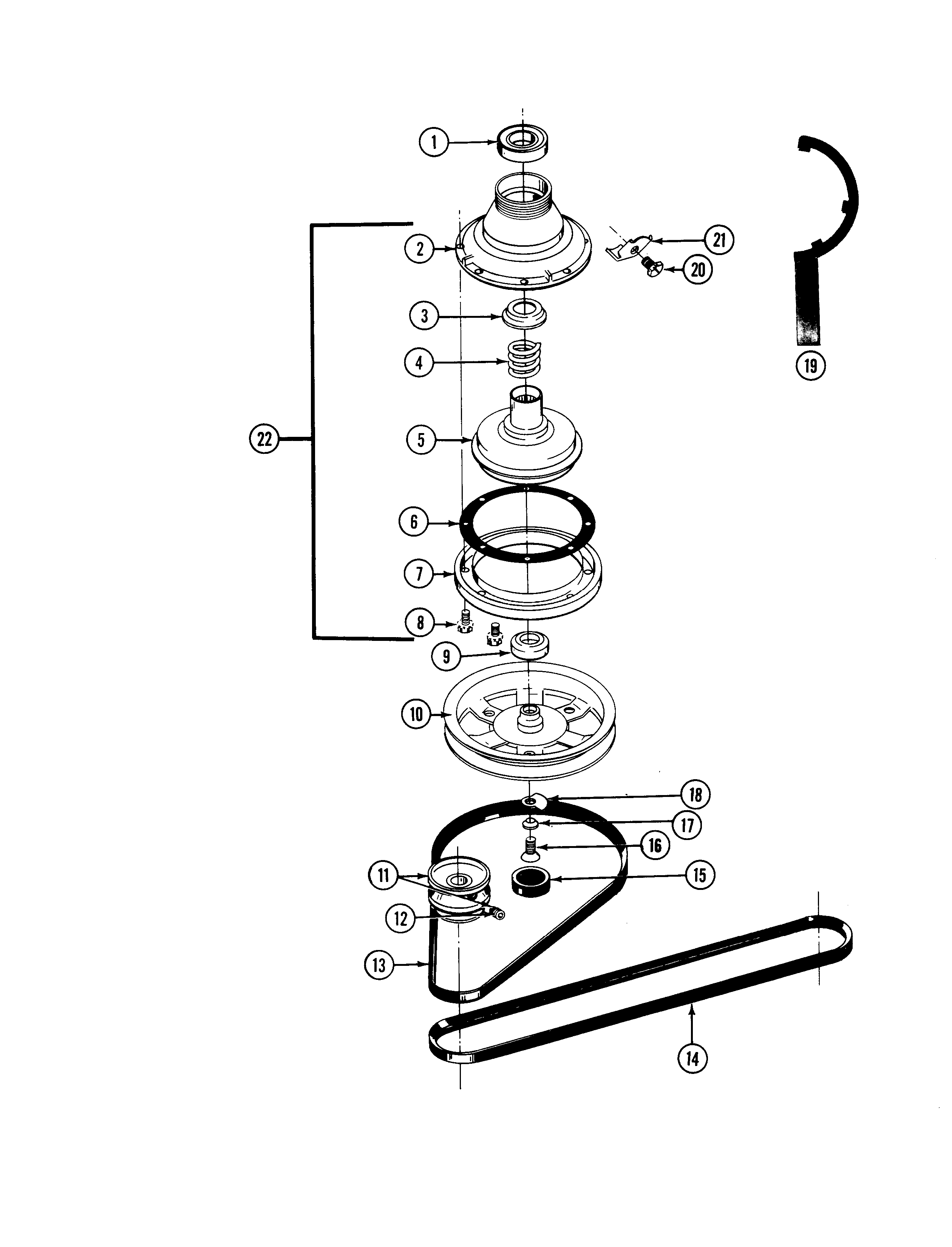 Maytag A882 clutch, brake & belts diagram