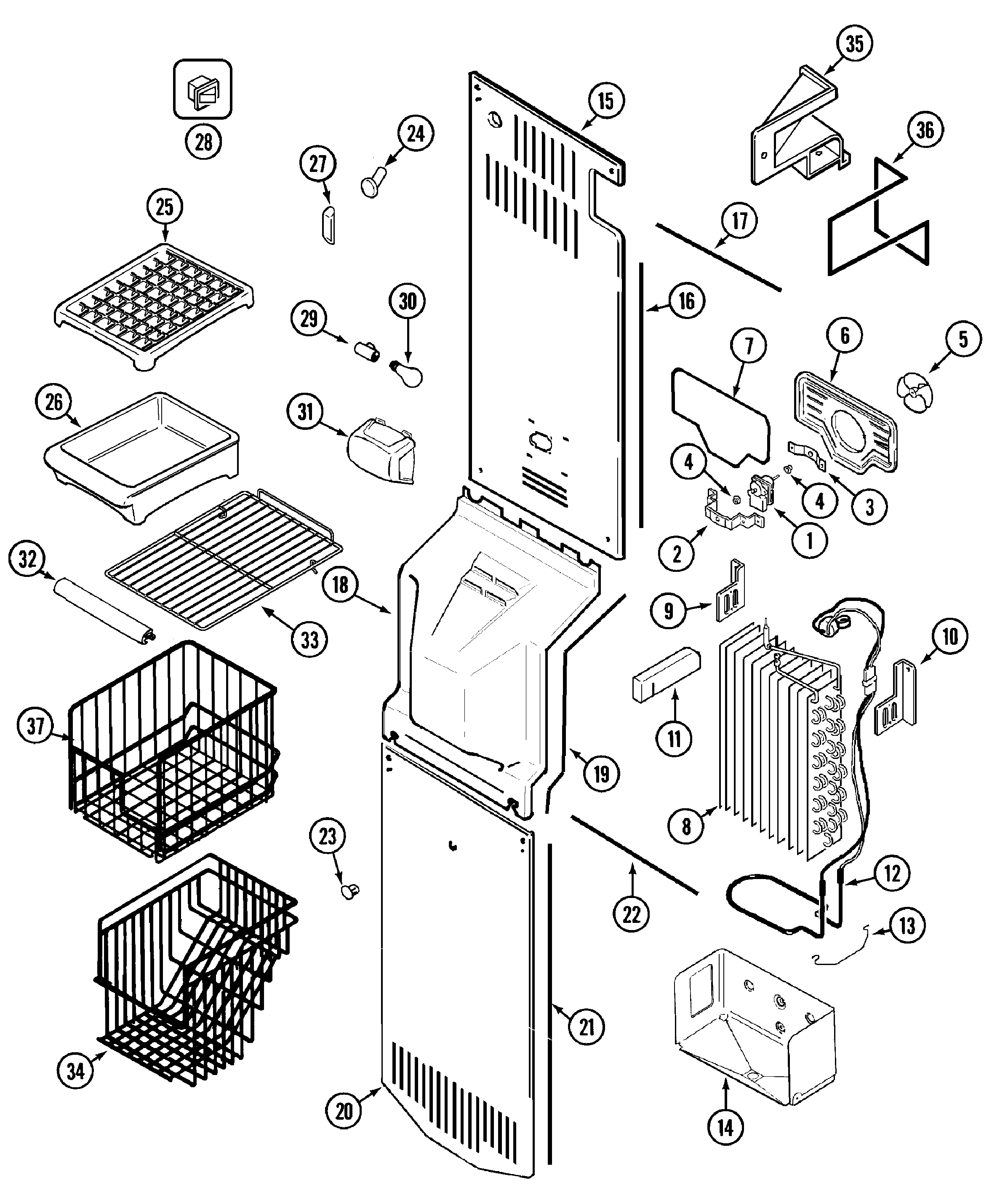 Maytag MSB2354GRW freezer compartment diagram