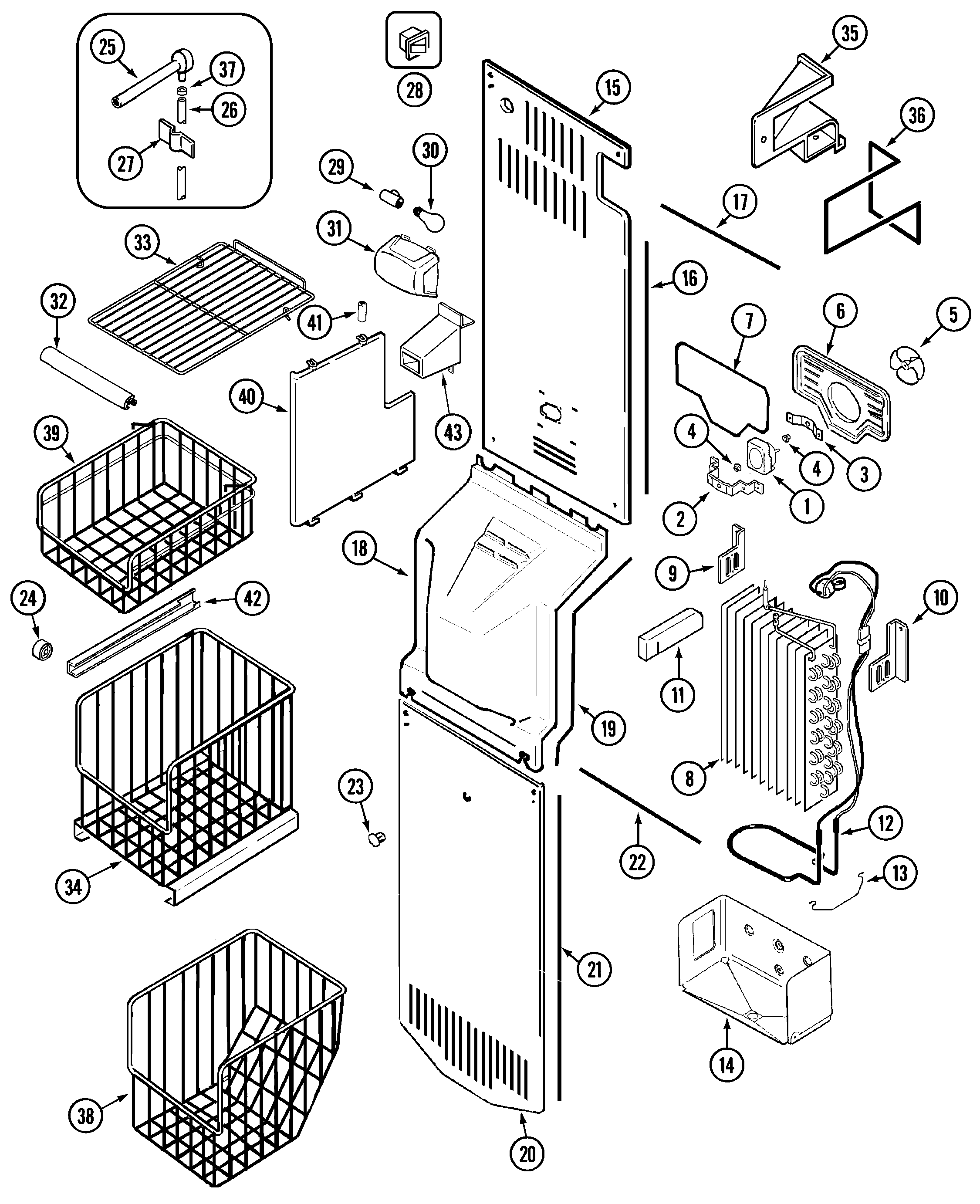 Maytag MSD2957GEW freezer compartment diagram