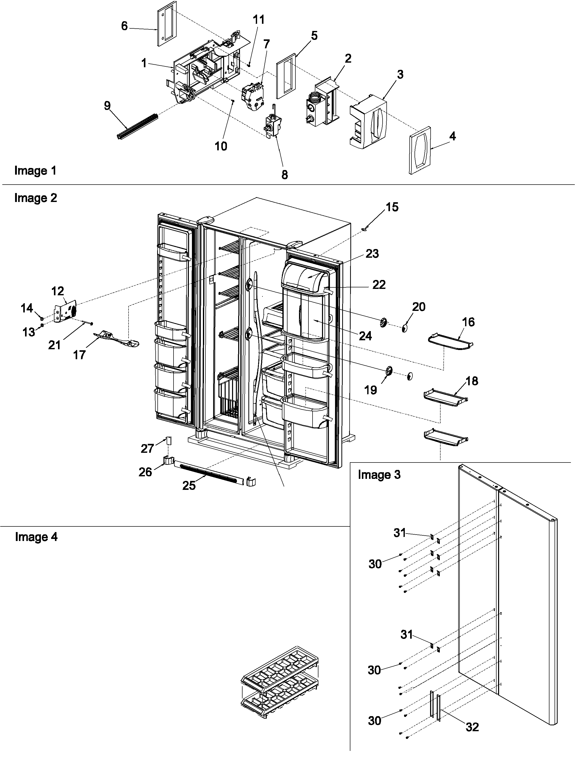 Amana ARS2606BC-PARS2606BC0 controls, light shield & door handles diagram
