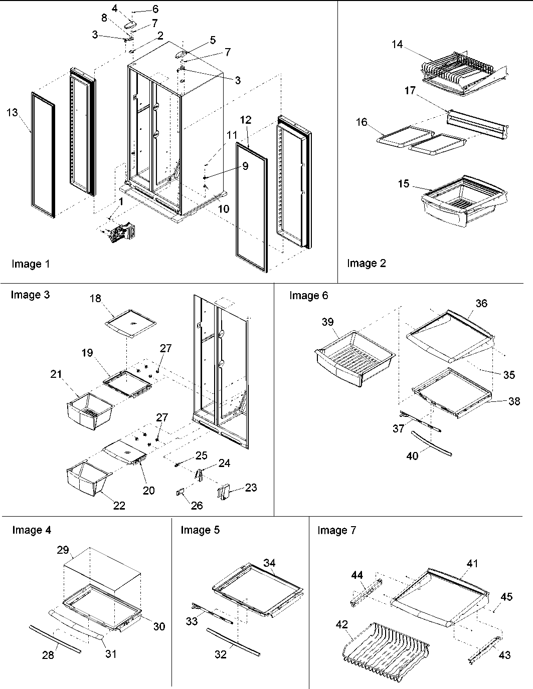 Amana ARS2606BC-PARS2606BC0 hinges & refrigerator shelving diagram