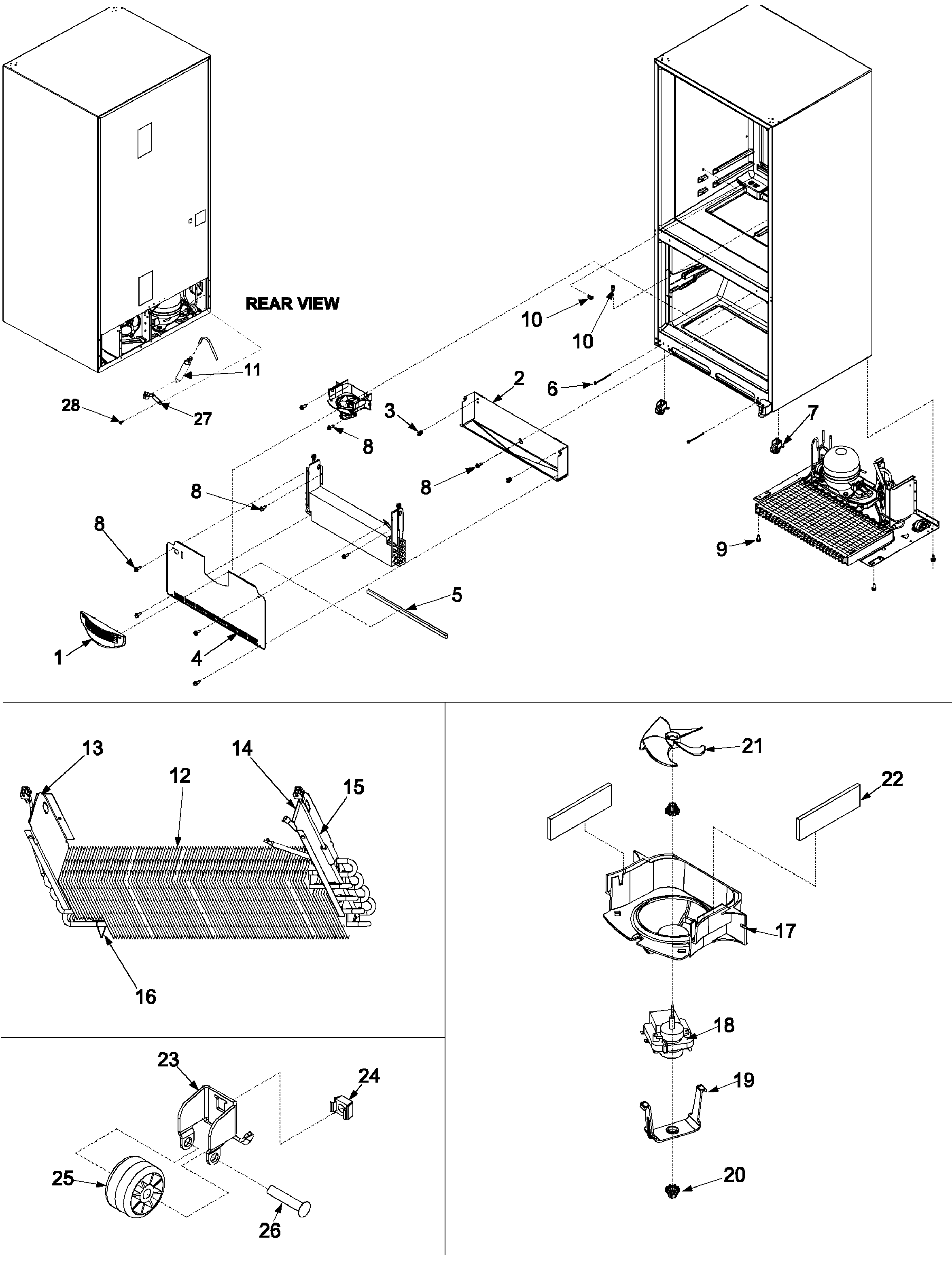 Amana ARB220RCC-PARB220RCC0 evaporator area & rollers diagram