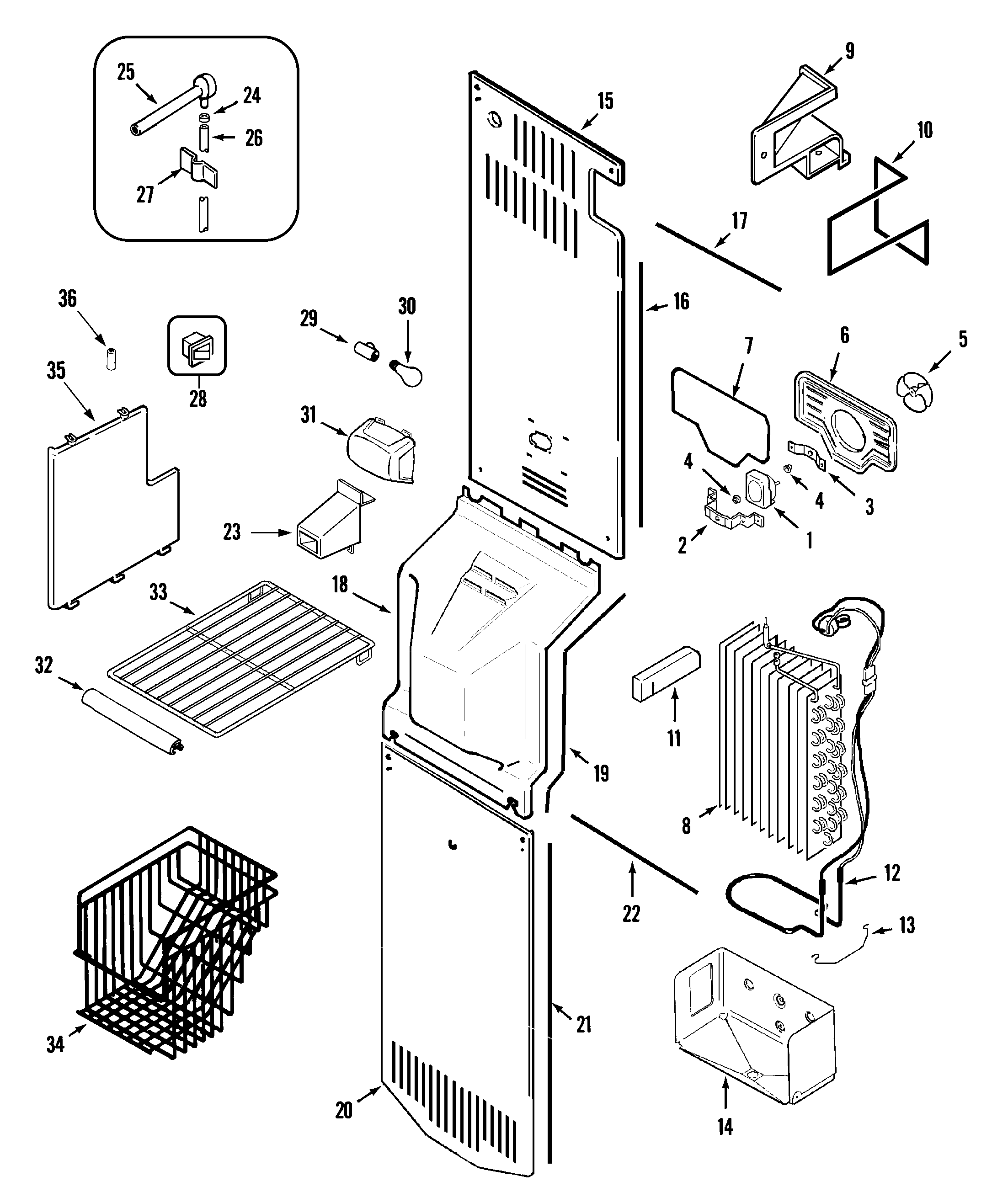 Maytag MSD2734GEW freezer compartment diagram