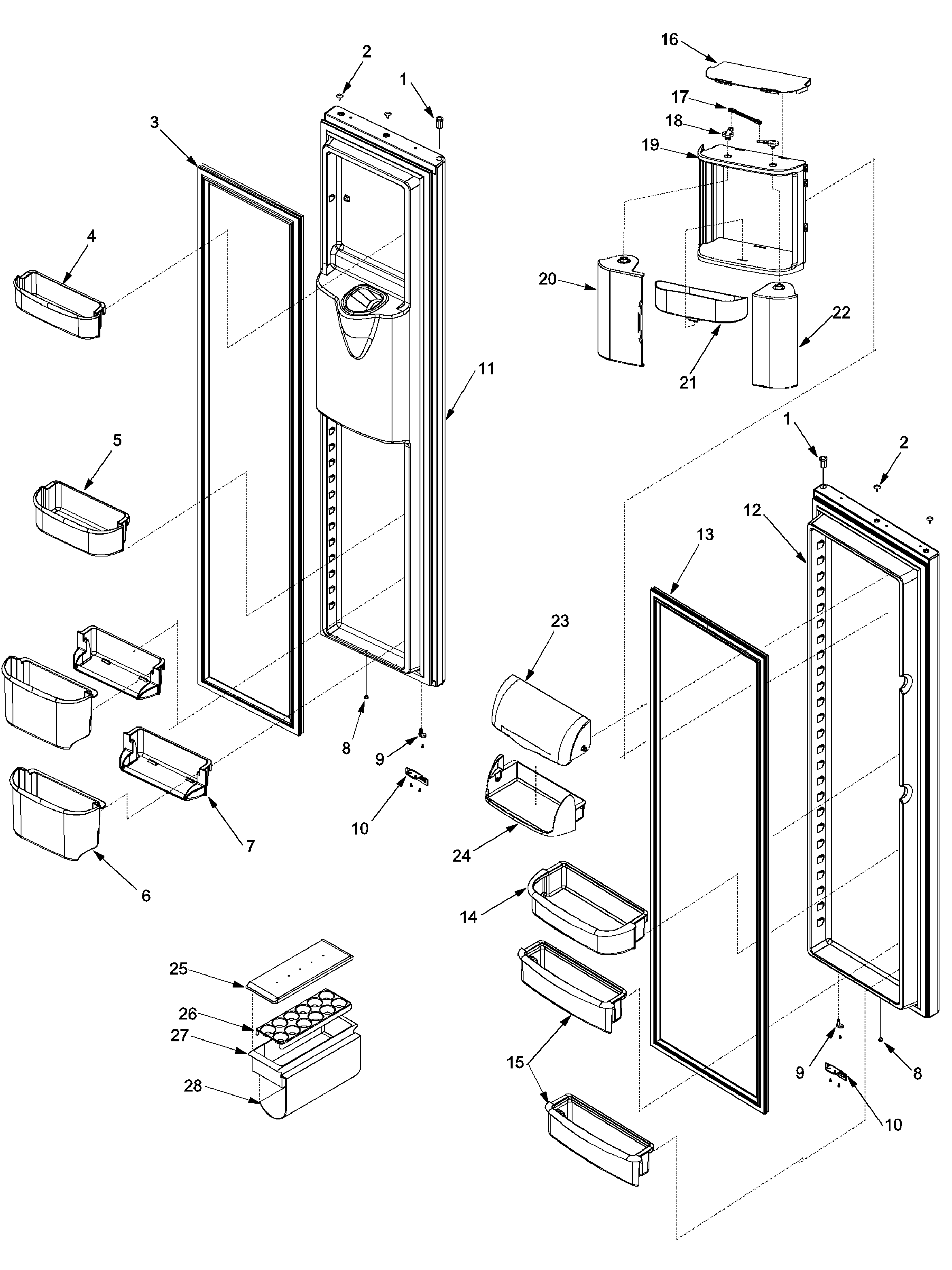 Amana XRSS267BB-PXRSS267BB1 ref/fz door and shelf diagram