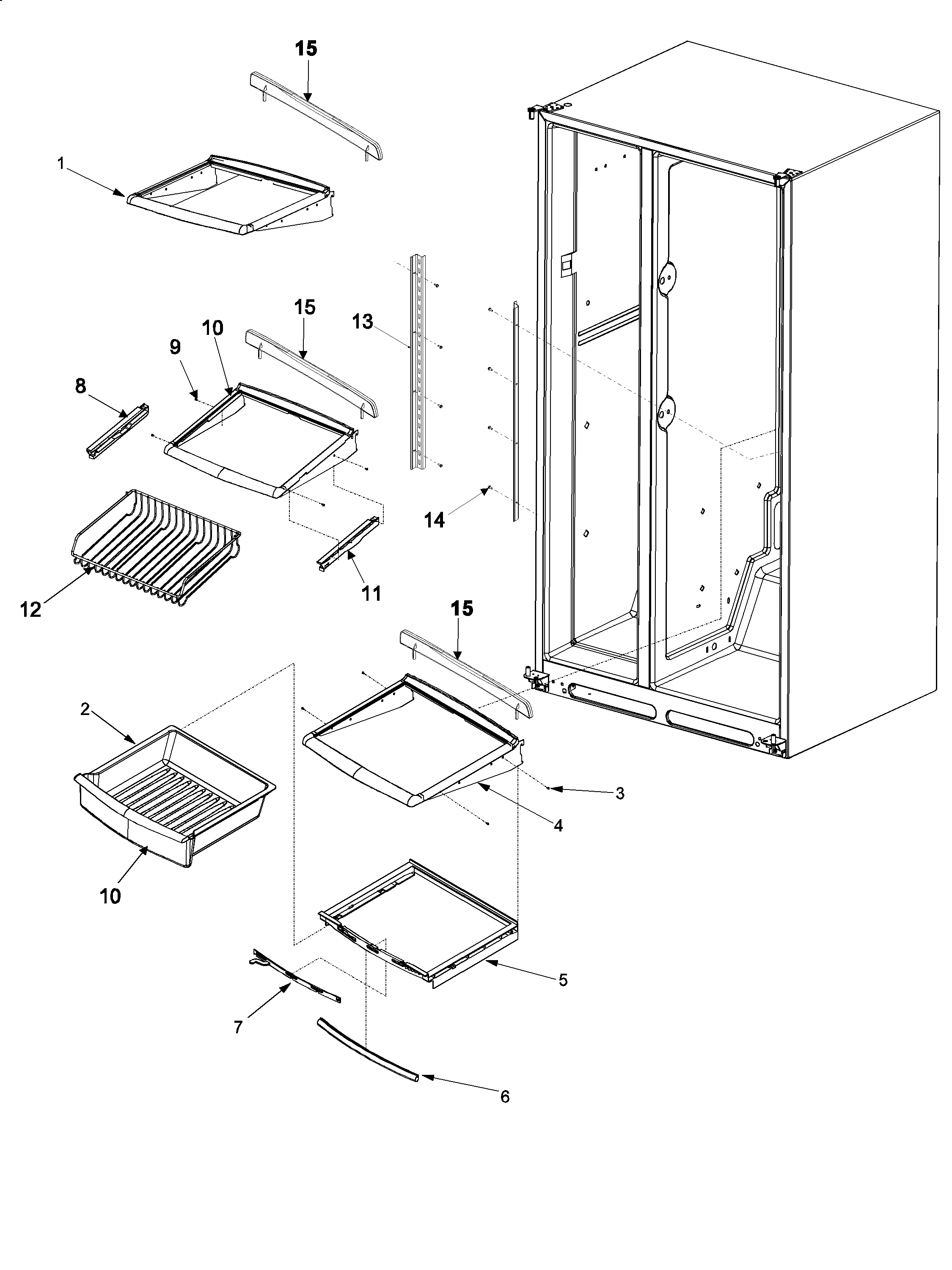 Amana XRSS267BB-PXRSS267BB1 deli and ref shelf diagram