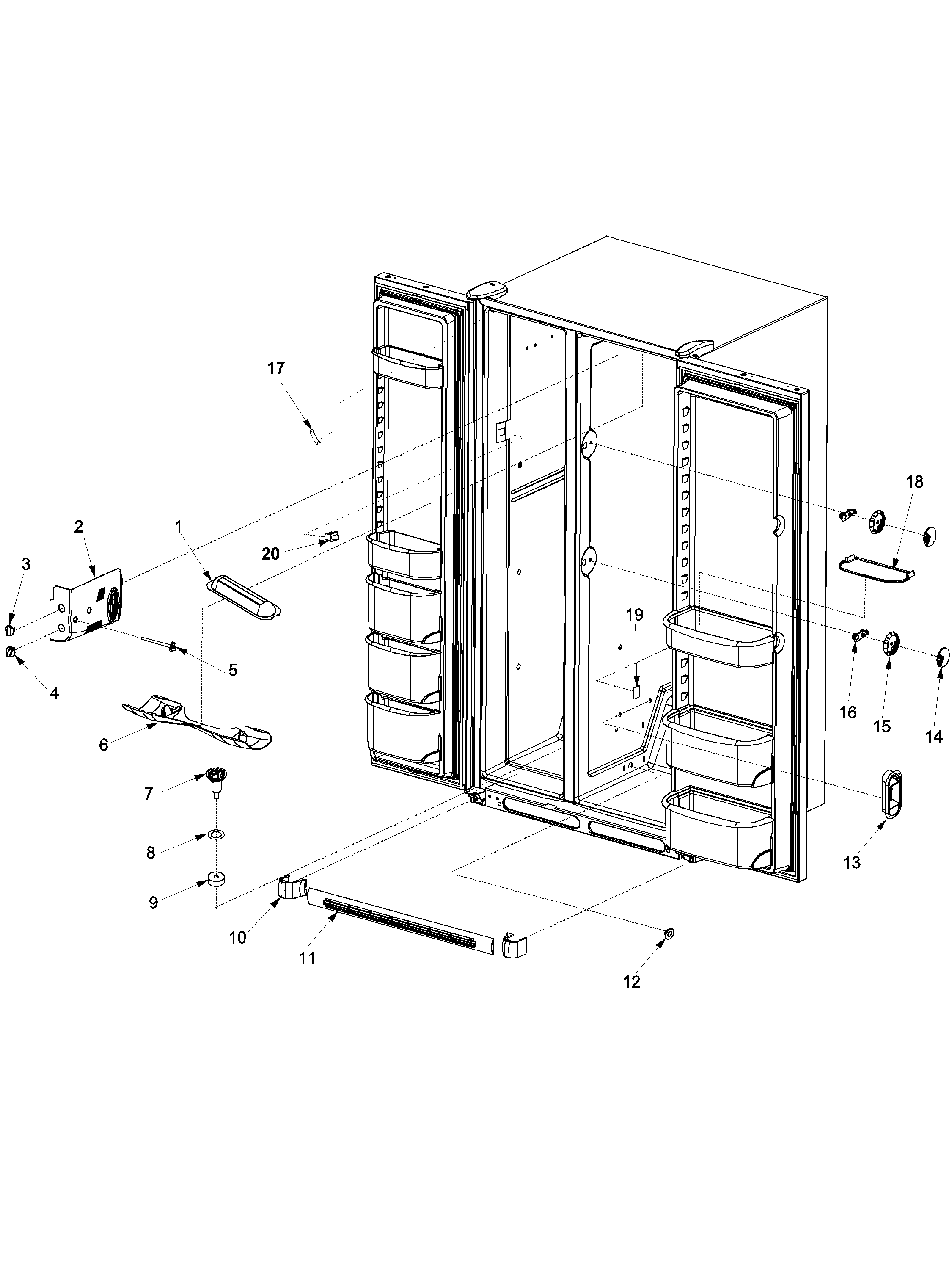 Amana XRSS267BB-PXRSS267BB1 light covers and toe grille diagram