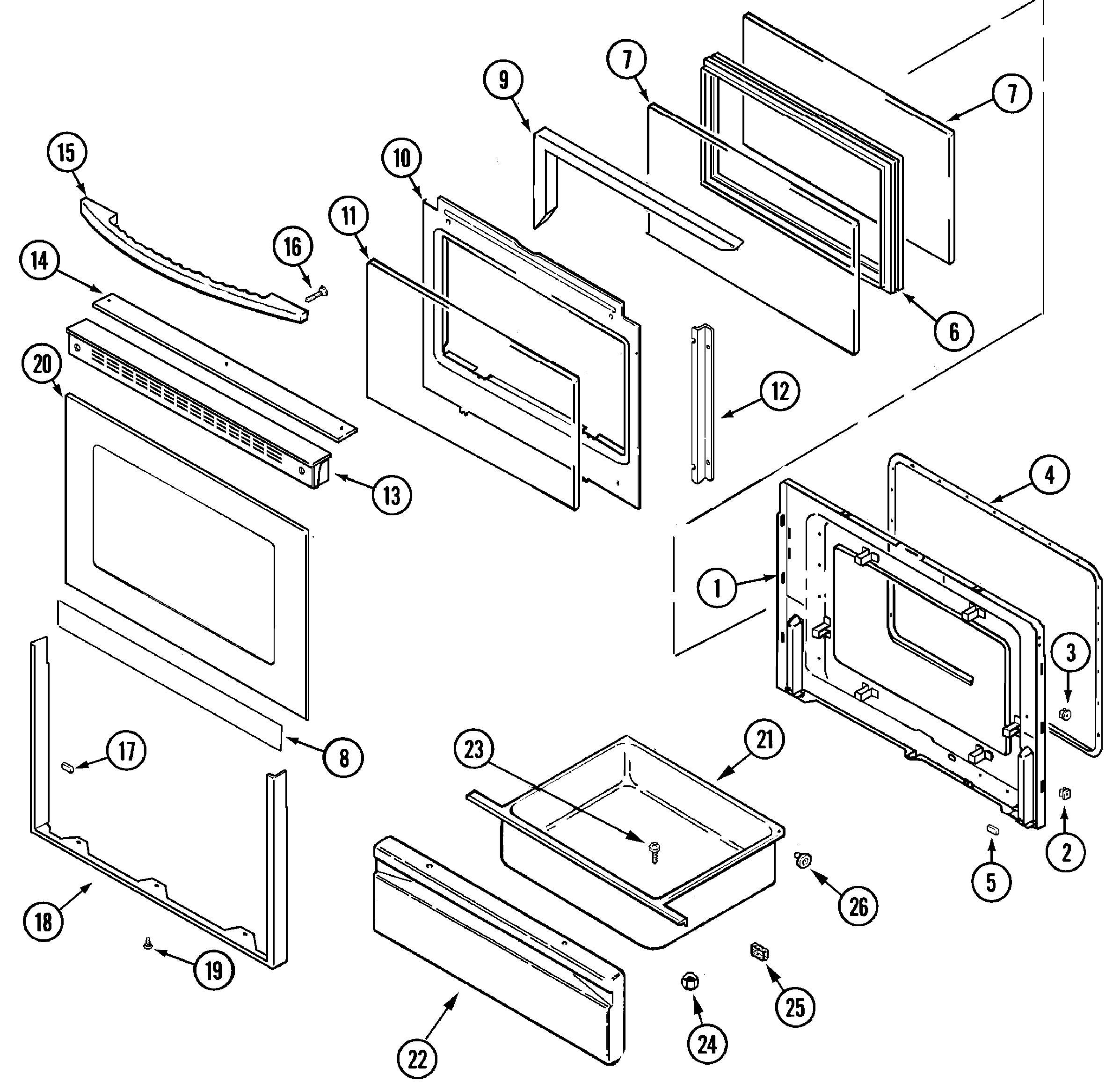 Maytag MER5550BAW door/drawer diagram