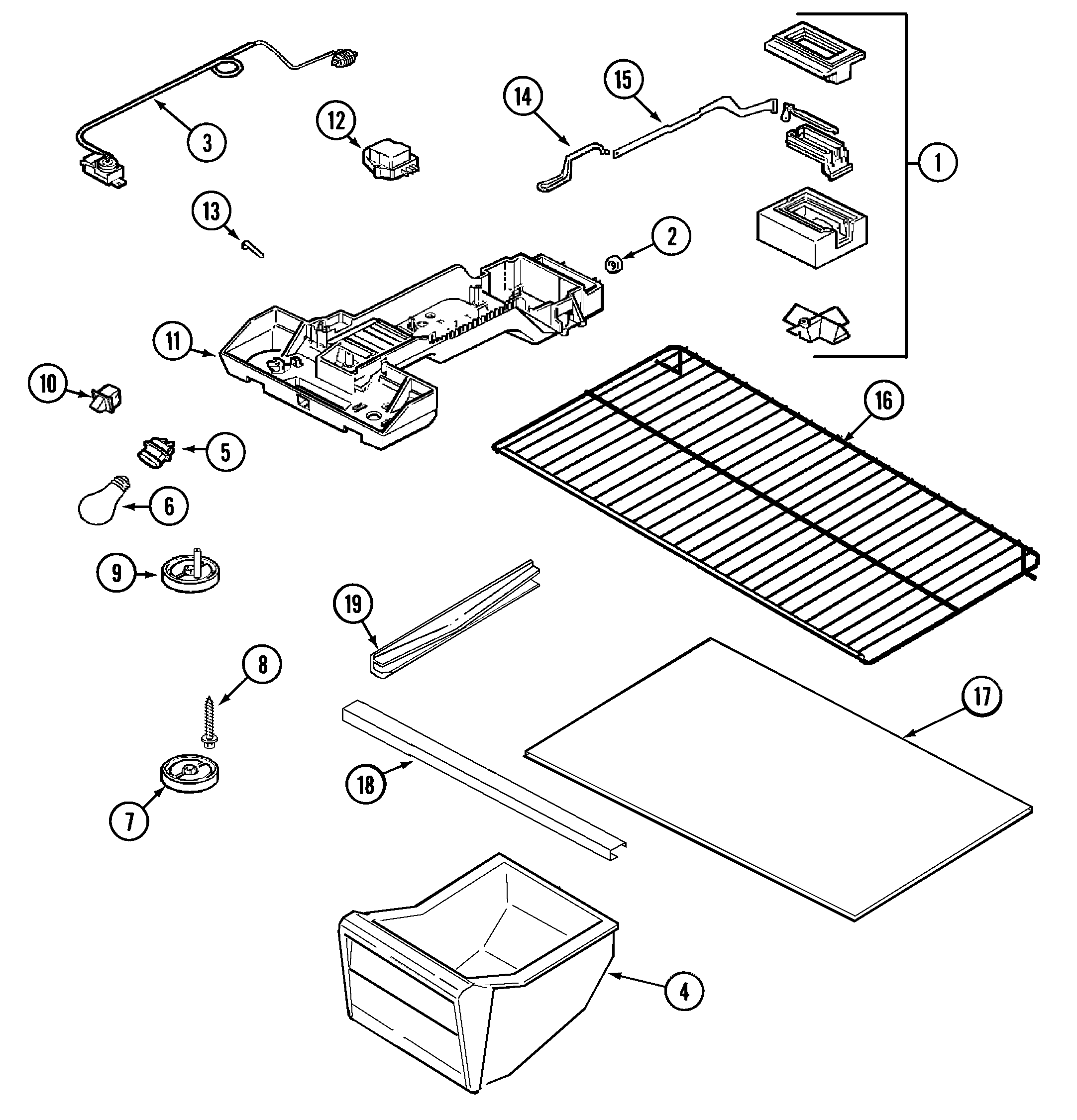 Crosley CT17F4W fresh food compartment diagram