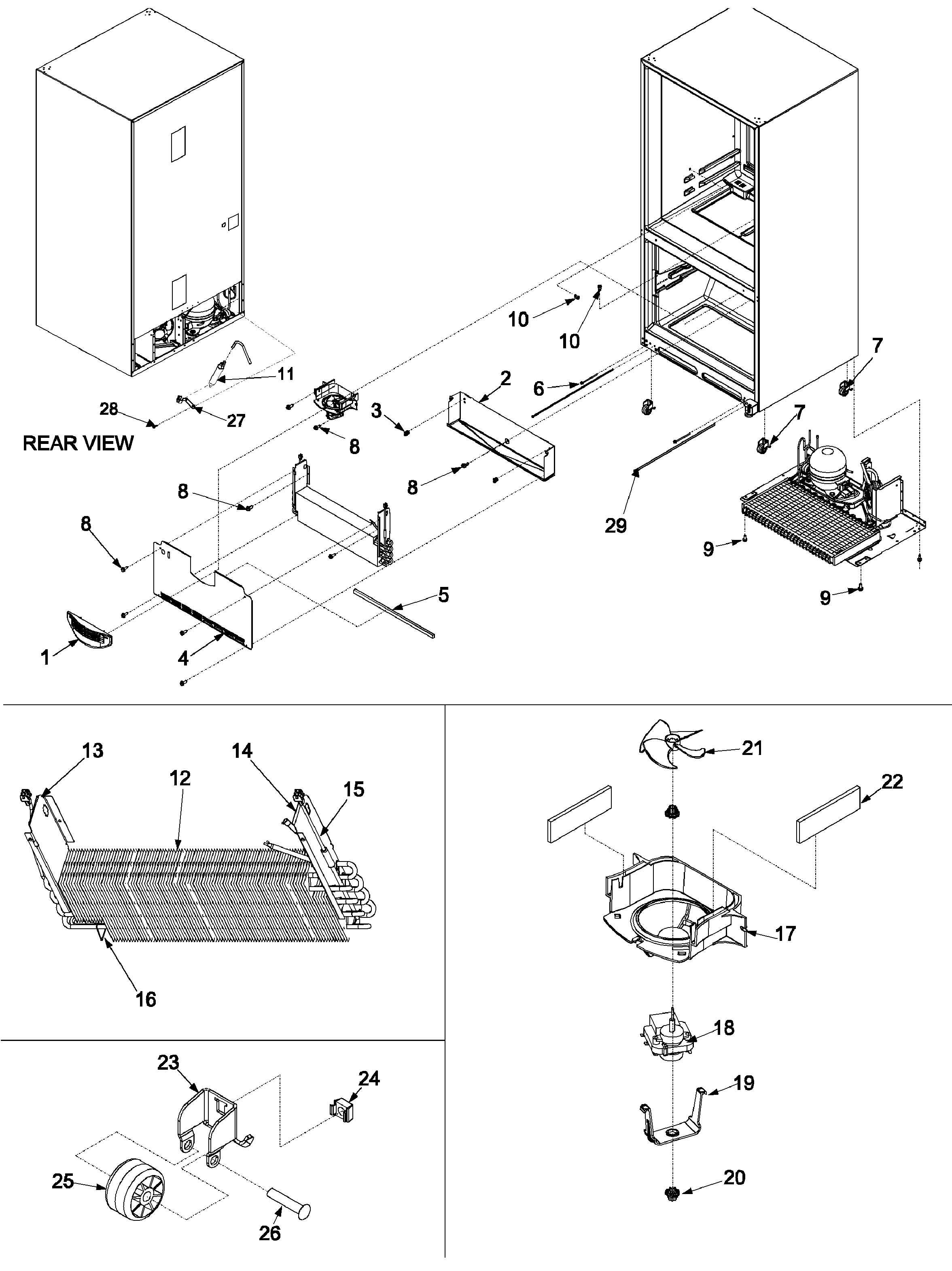 Kenmore Elite 59673503200 evaporator area & rollers diagram