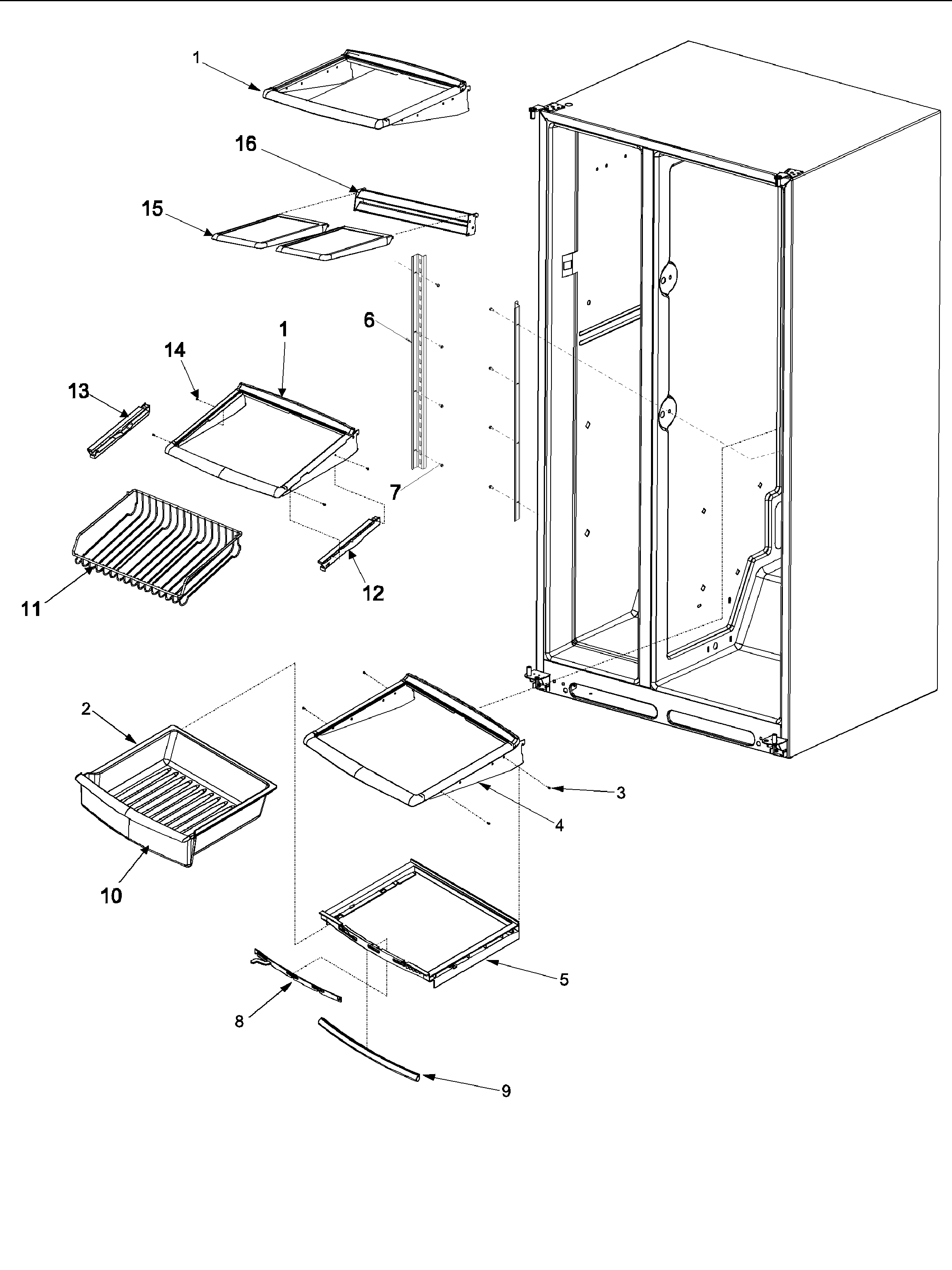 Amana ARSE665BS-PARSE665BS0 deli and ref shelf diagram