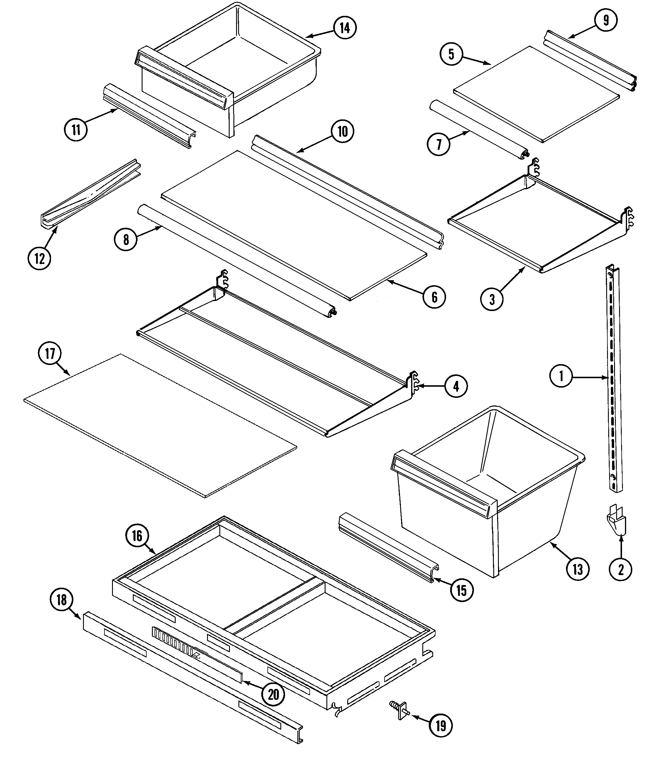Maytag GT19B7N3EA shelves & accessories diagram