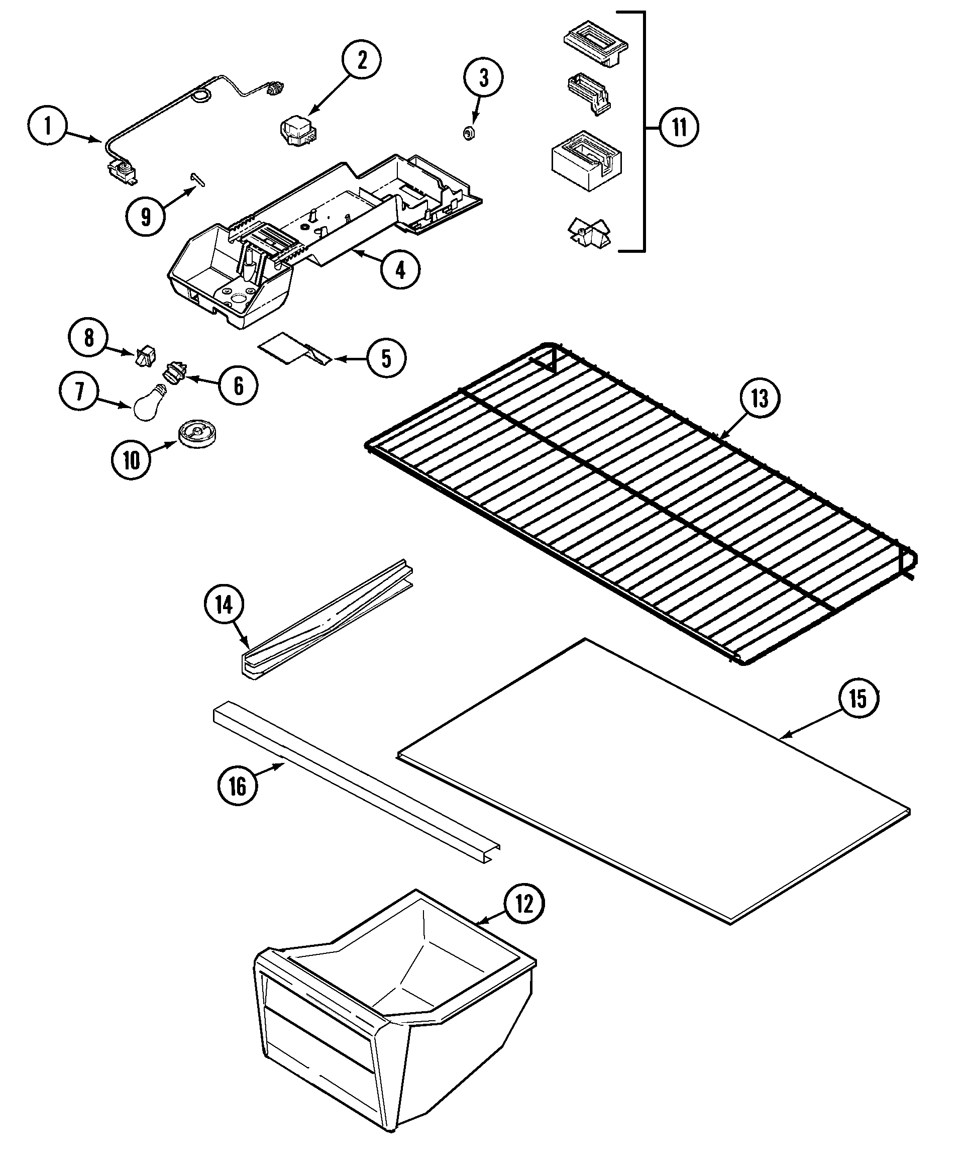 Crosley CT15A2W fresh food compartment diagram