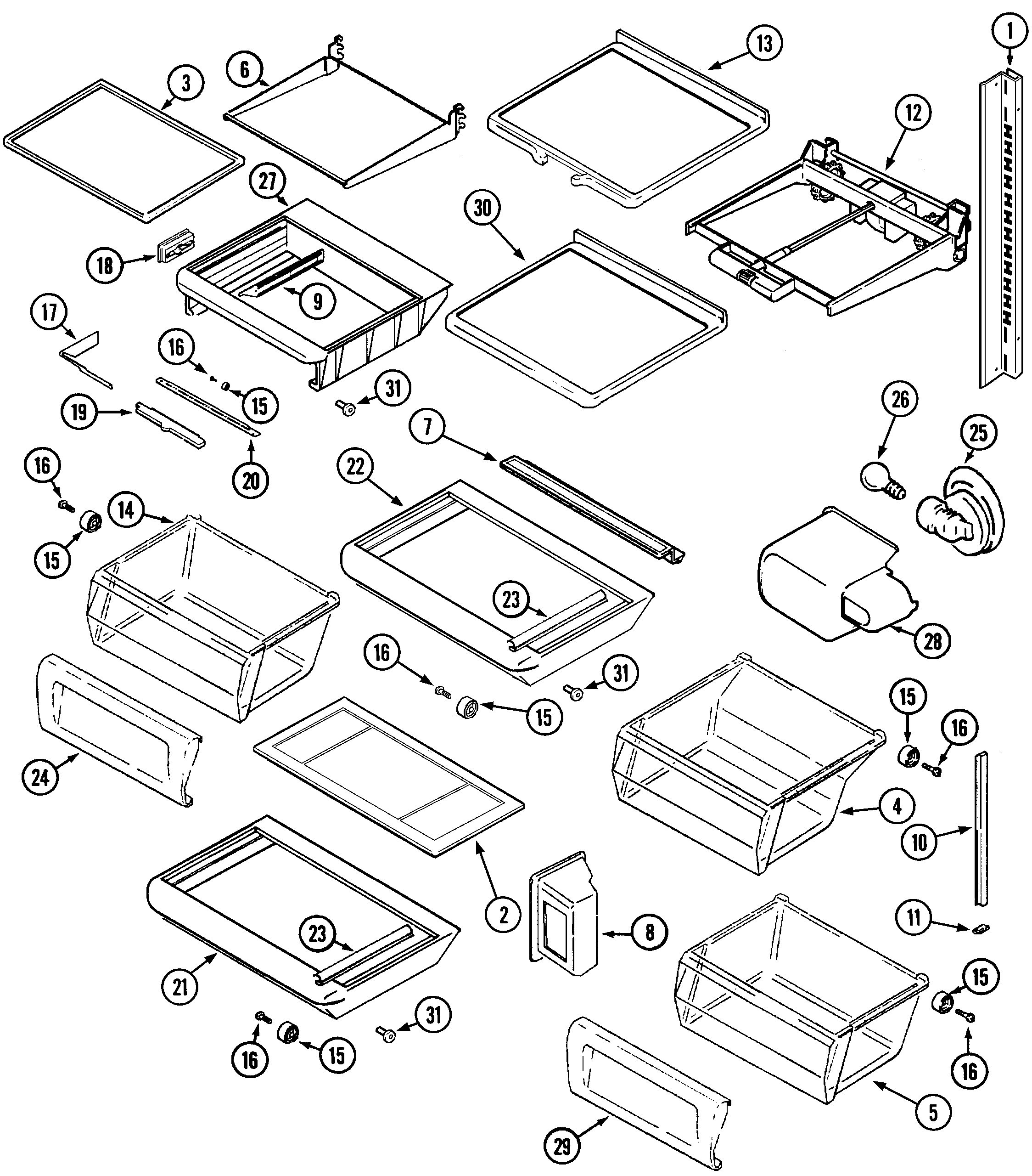 Jenn-Air JSD2488DEW shelves & accessories diagram