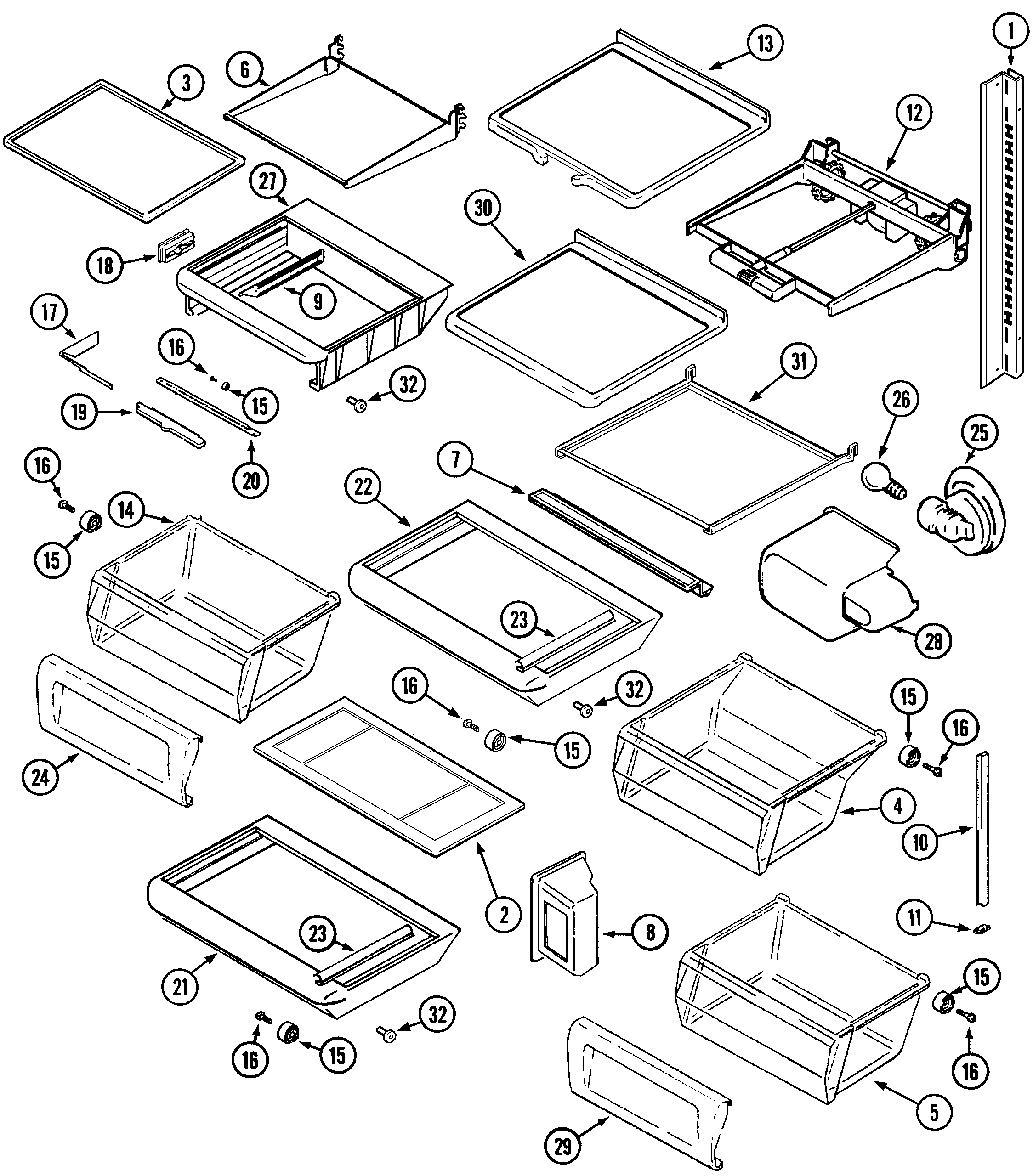 Maytag MZD2766GEB shelves & accessories diagram