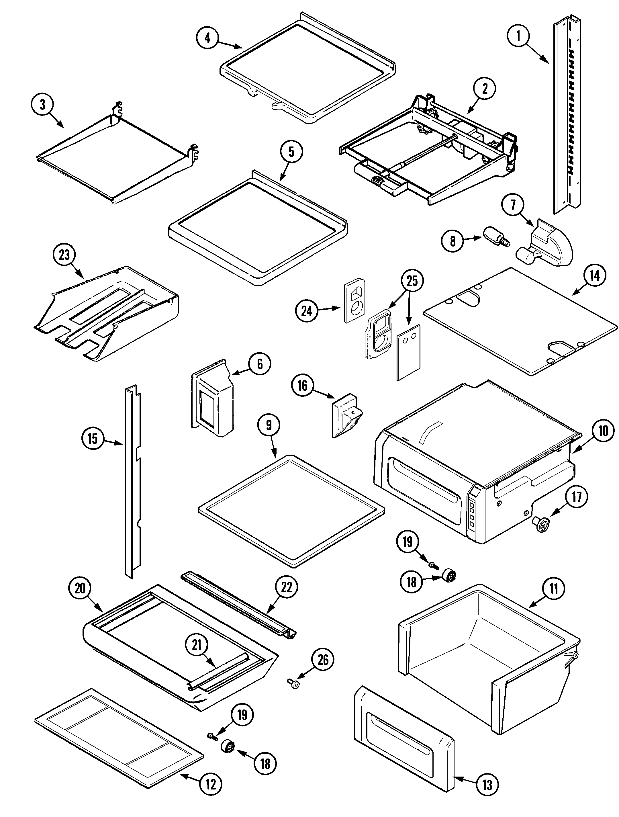 Maytag MSD2758GEQ shelves & accessories diagram