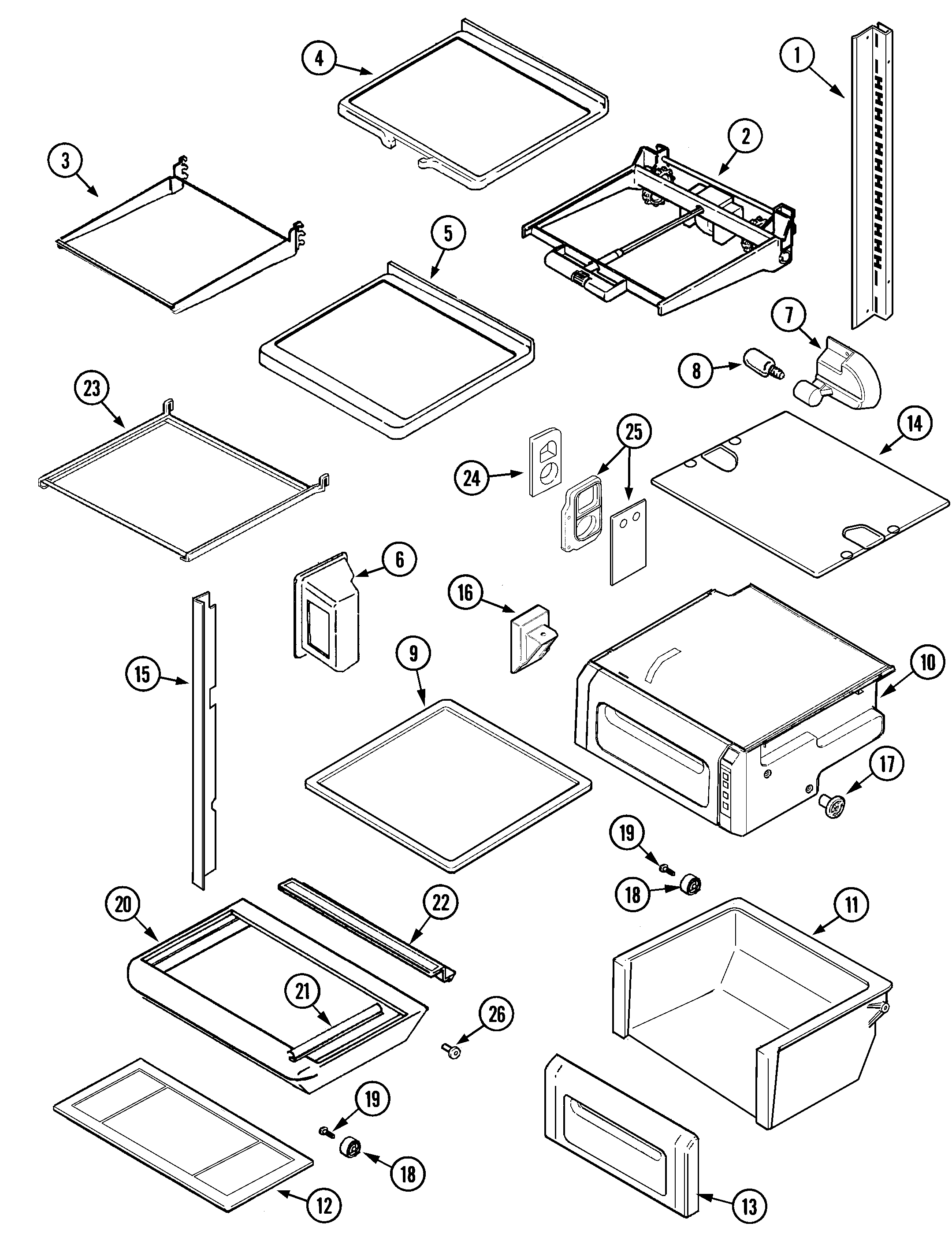 Maytag MZD2768GEB shelves & accessories diagram