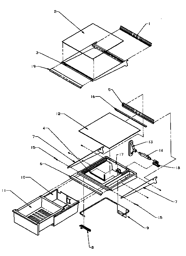 Amana SQD25N2L-P1181317WL ref shelving and drawers diagram