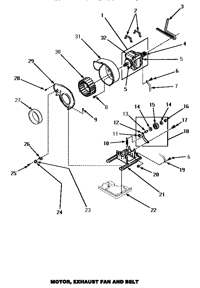 Amana LEM547L-P1176706WL motor, exhaust fan & belt diagram