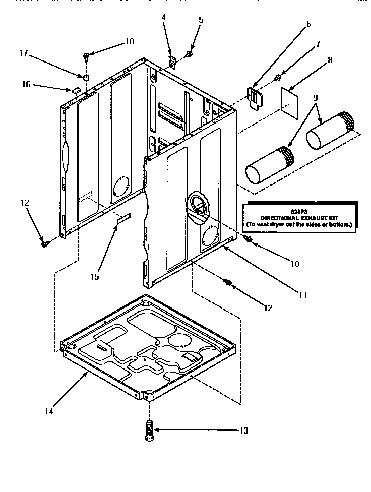 Amana LEM547L-P1176706WL cabinet, exhaust duct & base diagram