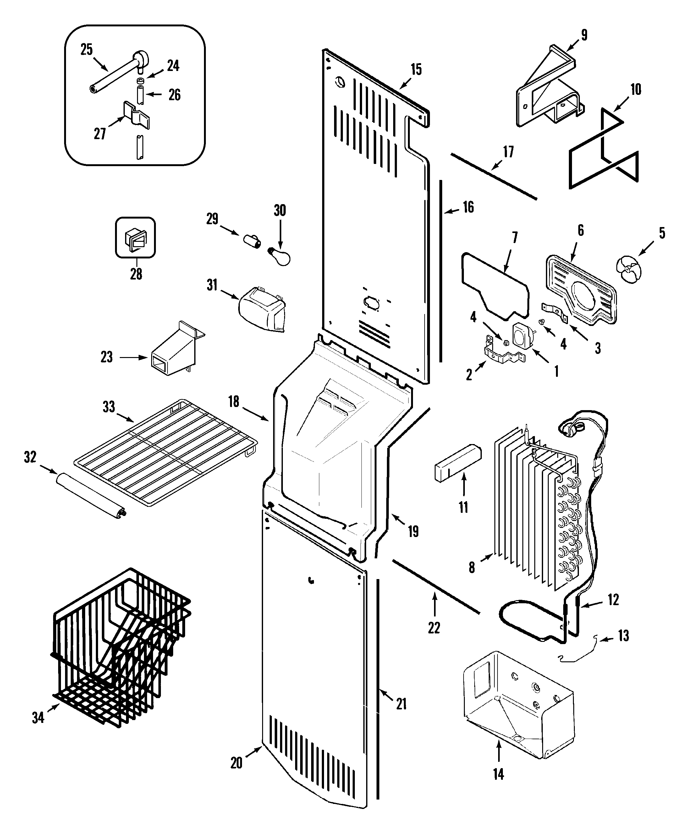 Maytag MSD2434GEW freezer compartment diagram