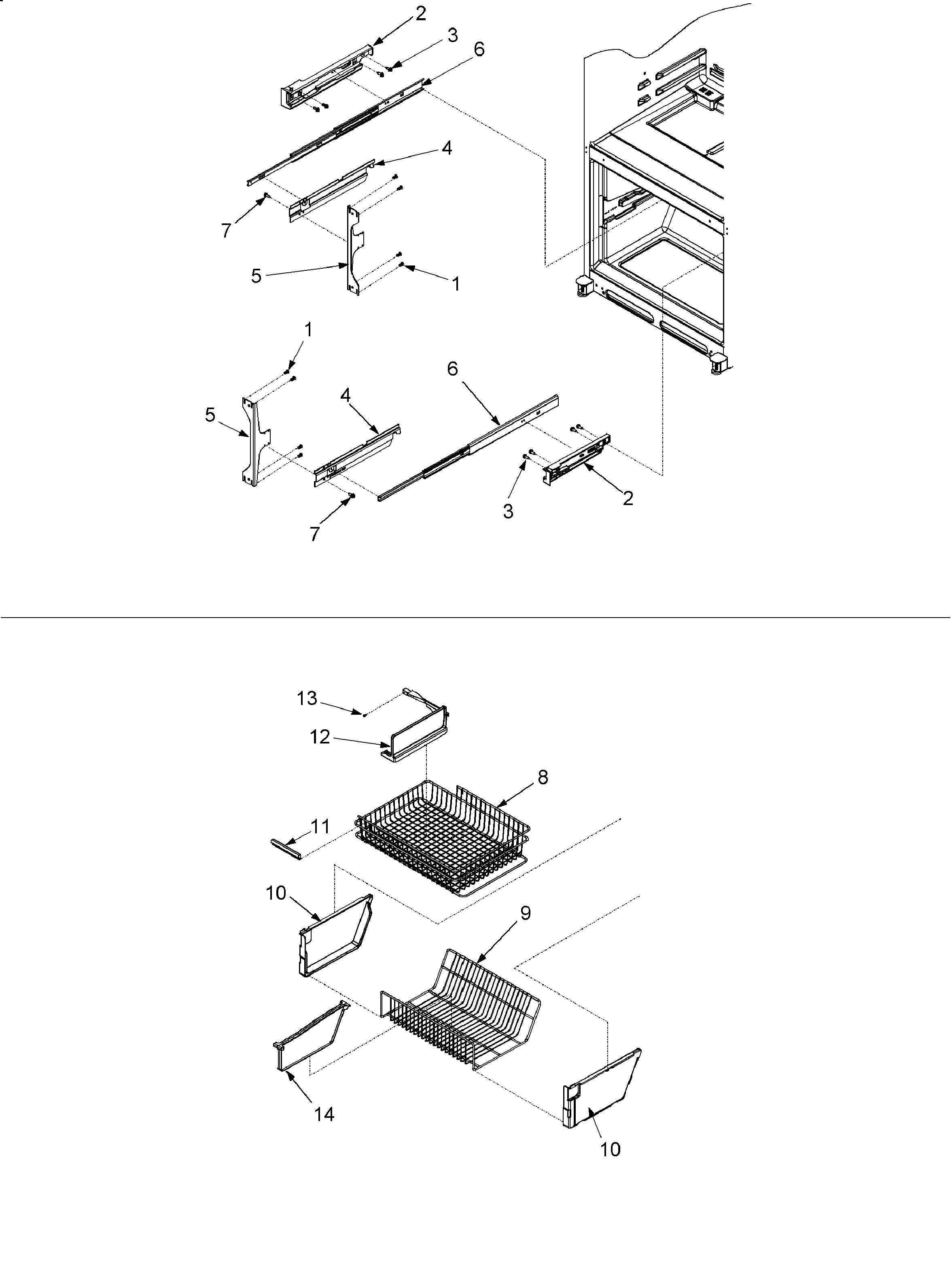 Kenmore Elite 59673503202 freezer shelving diagram