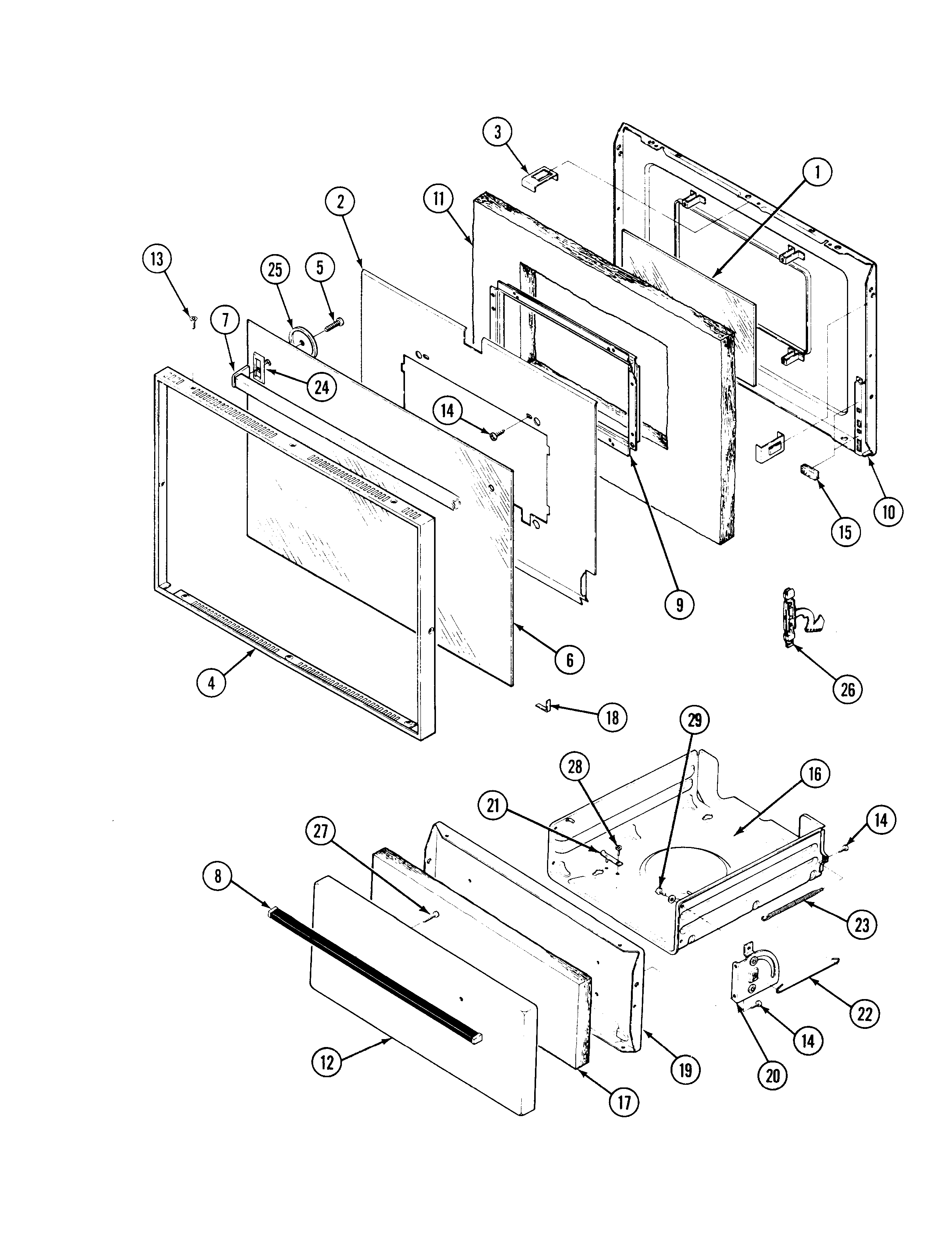 Maytag LCRG560 door/access drawer diagram