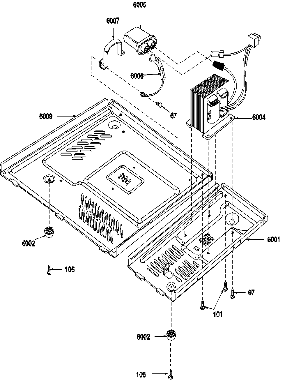 Amana C720W-P1319602M transformer & base plate diagram