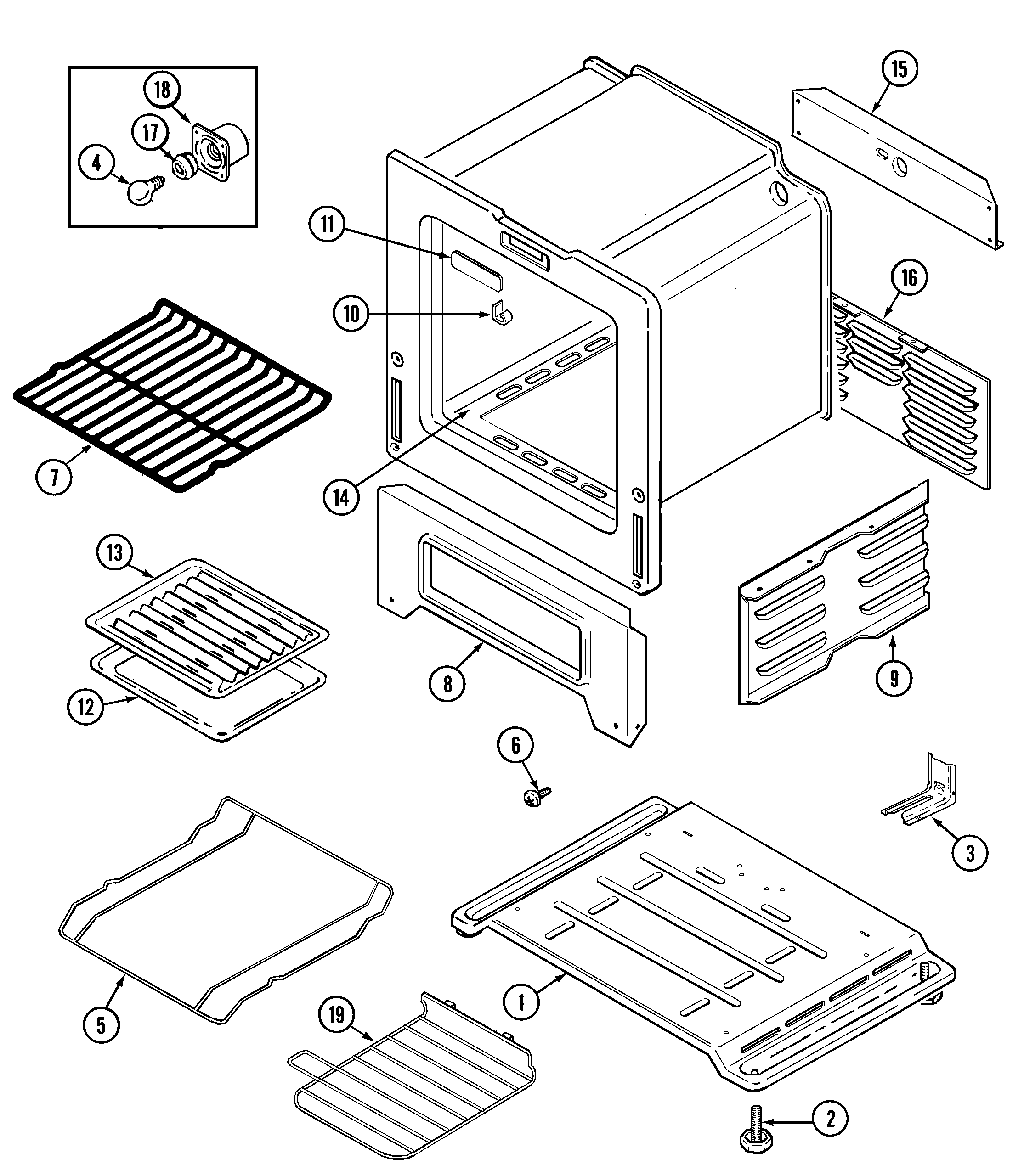 Maytag PGR4410BDW oven/base diagram
