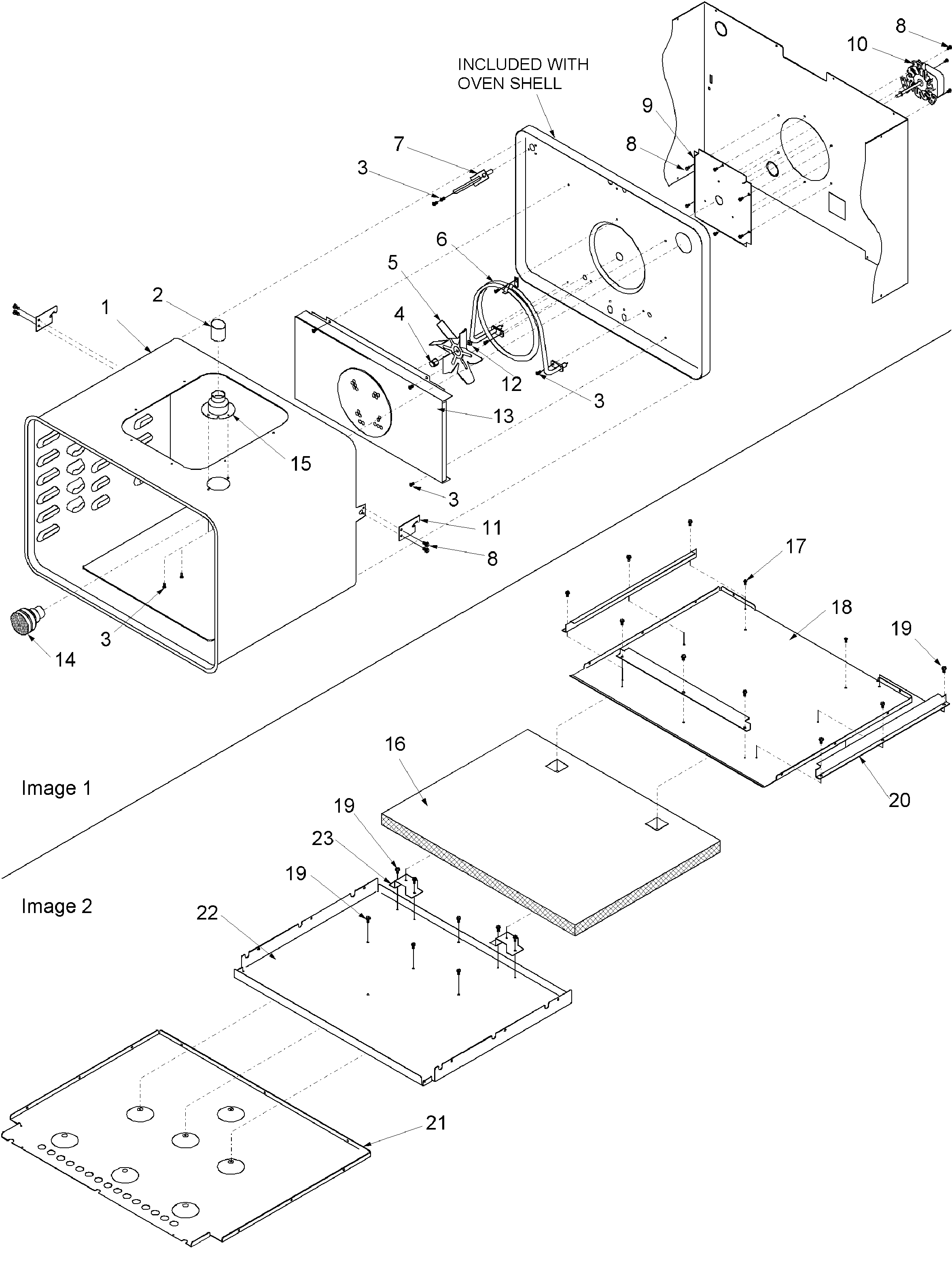 Amana AOCS3040E-P1132378NE oven & bottom insulation assy diagram