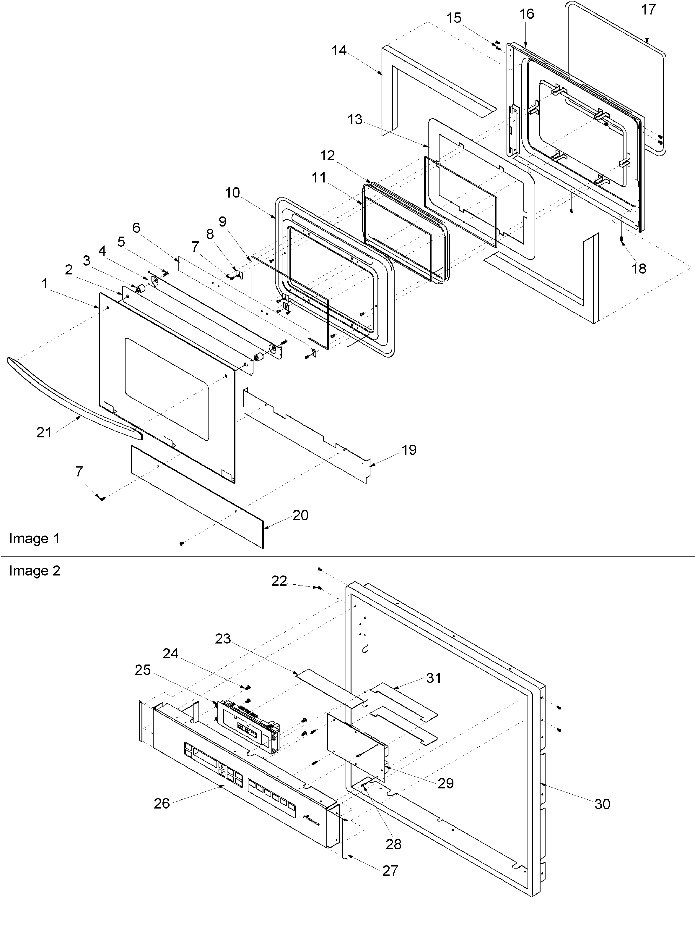 Amana AOCS3040E-P1132378NE door & control panel diagram