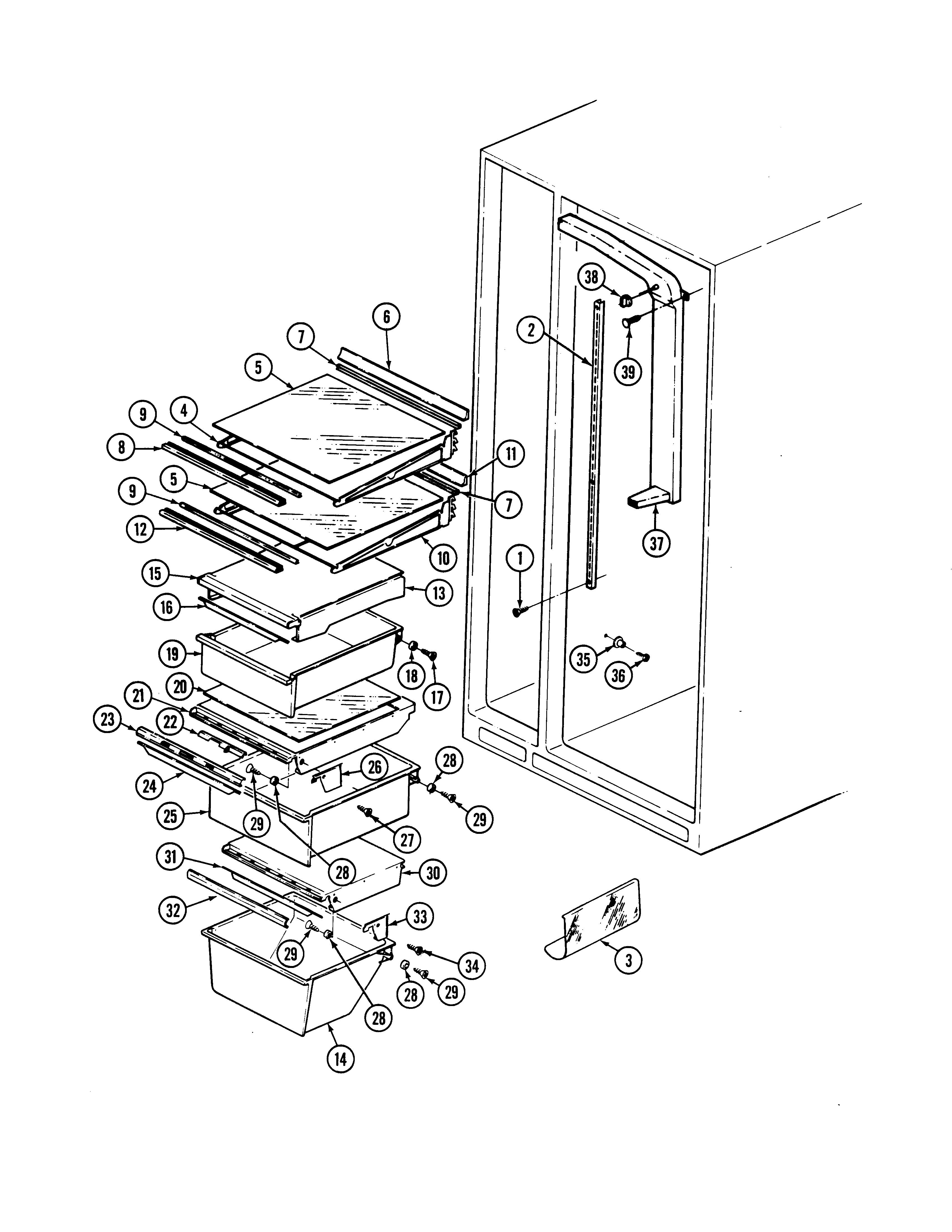 Amana JRSD247W-DQ81A shelves & accessories diagram