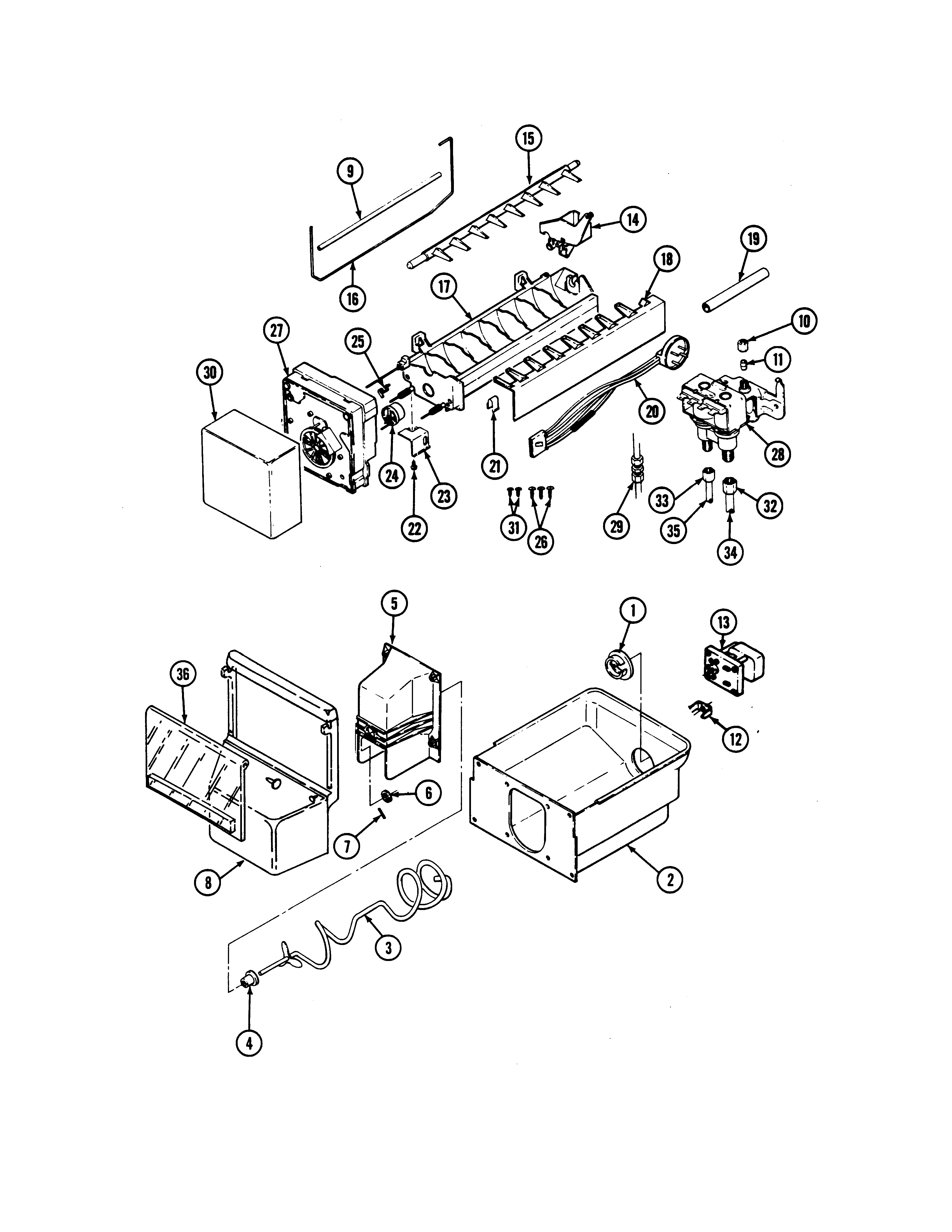 Amana JRSD247W-DQ81A ice maker & bin diagram