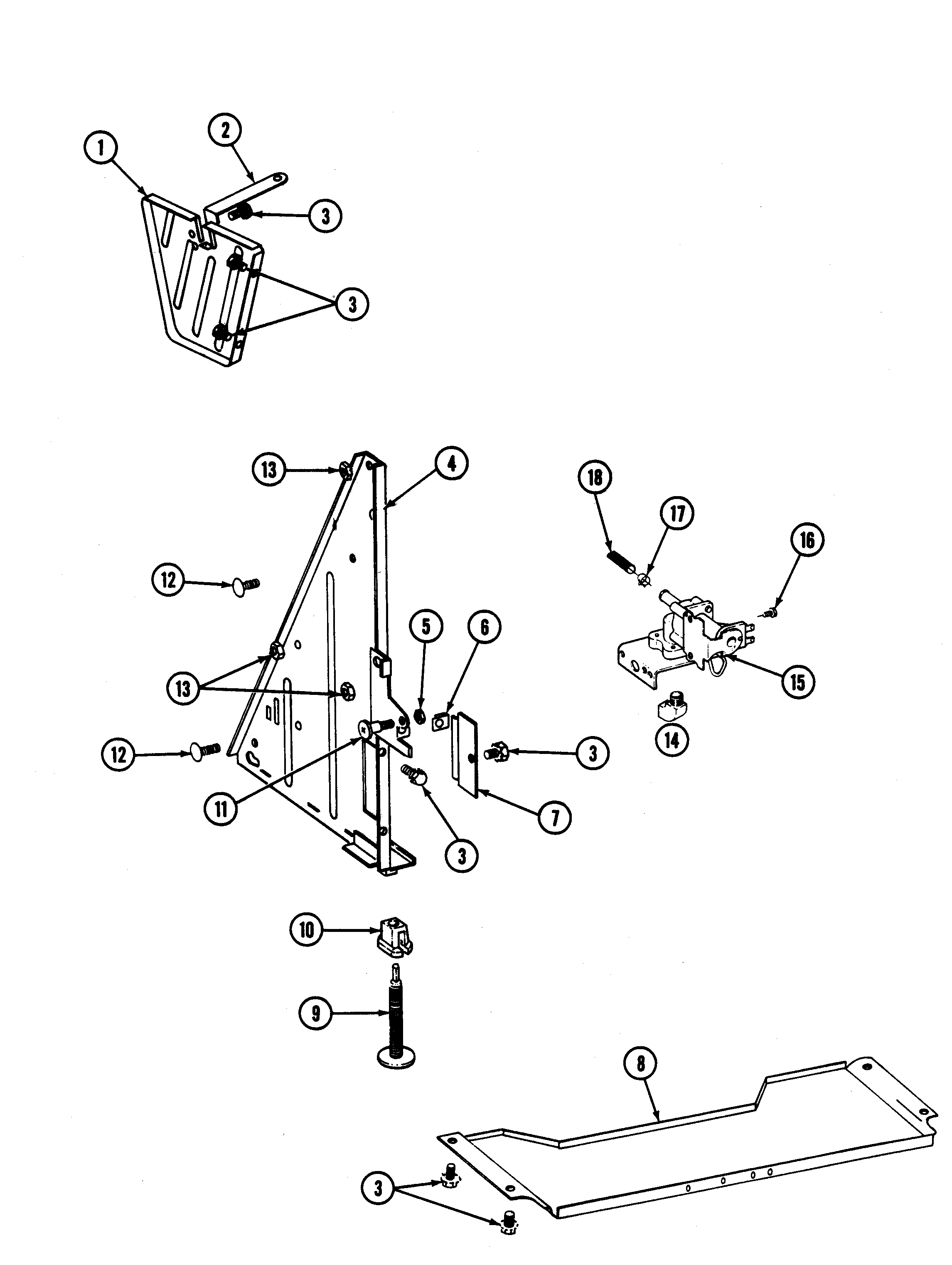 Maytag WU885 tub support (left) diagram
