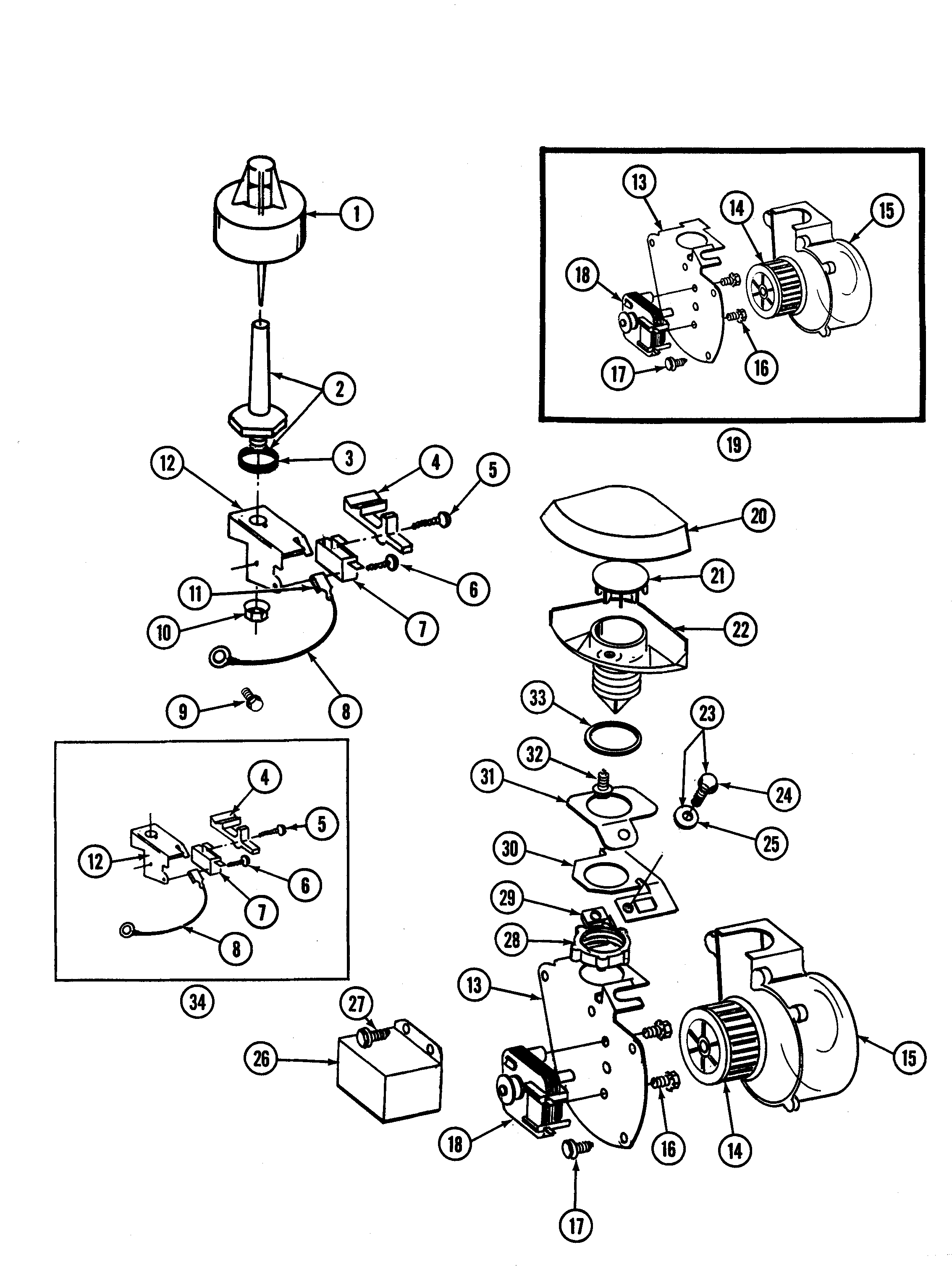 Maytag WU885 blower/air inlet & water level float diagram
