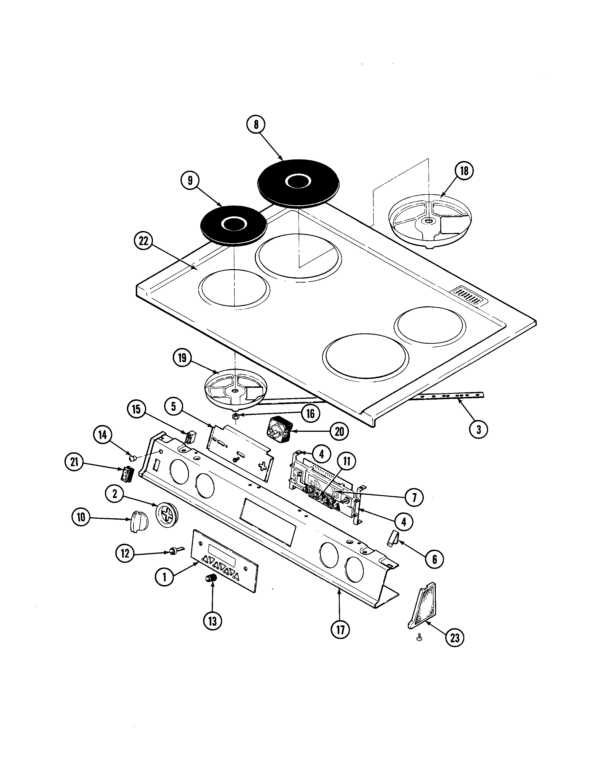 Magic Chef 68HA-4TVW control panel/top assembly diagram