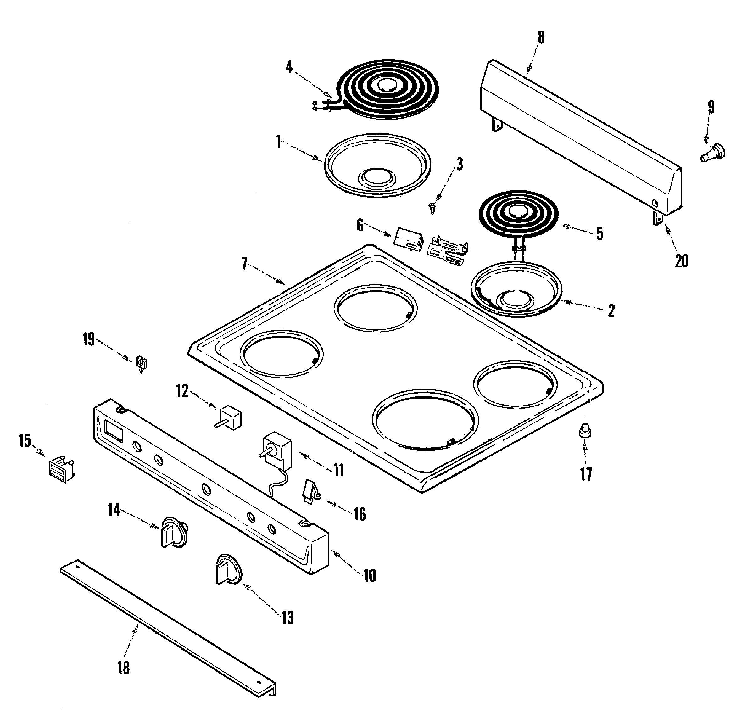 Admiral AER1110BAH control panel/top assembly diagram