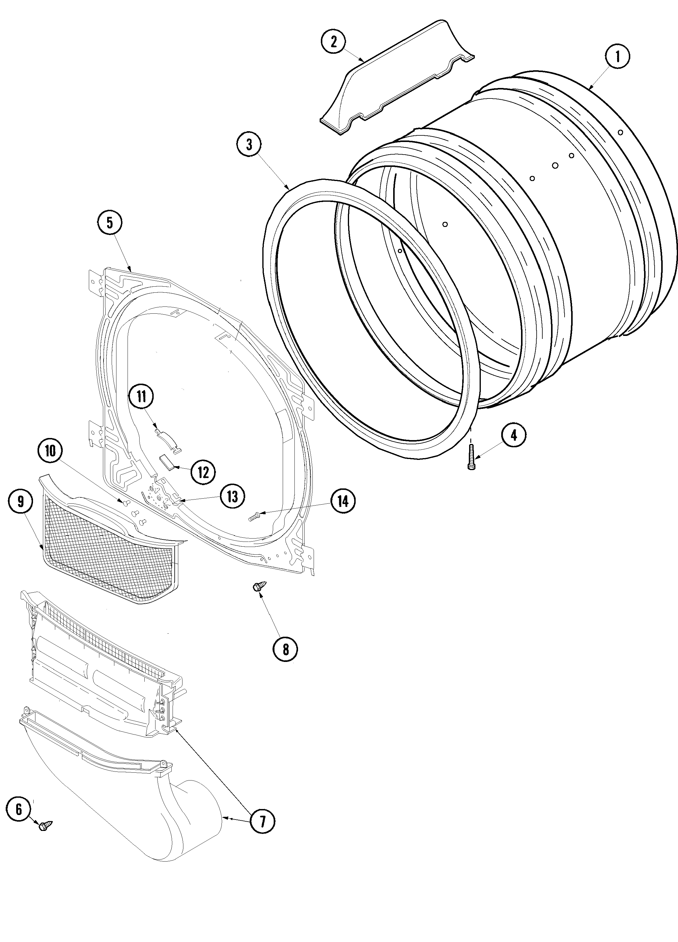 Amana ALE230RCW front bulkhead, air duct & cylinder diagram