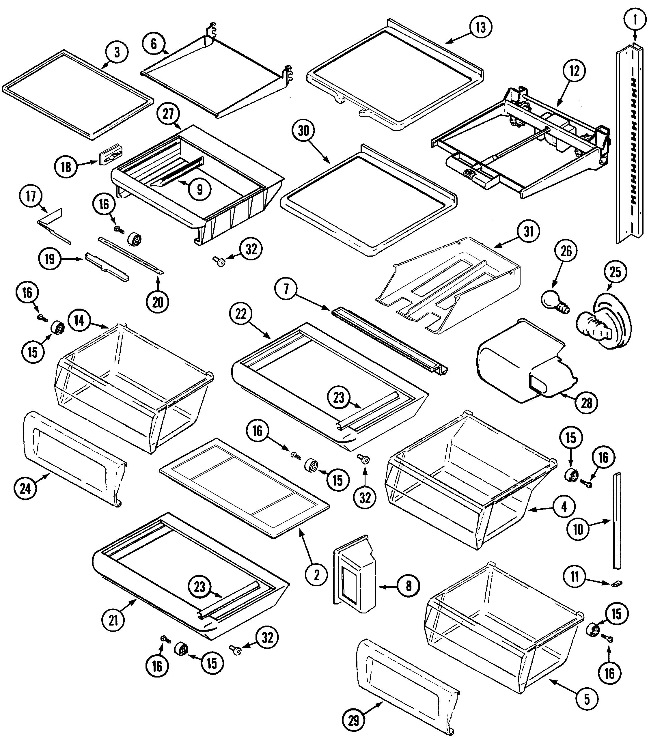 Maytag MSD2756GES shelves & accessories diagram