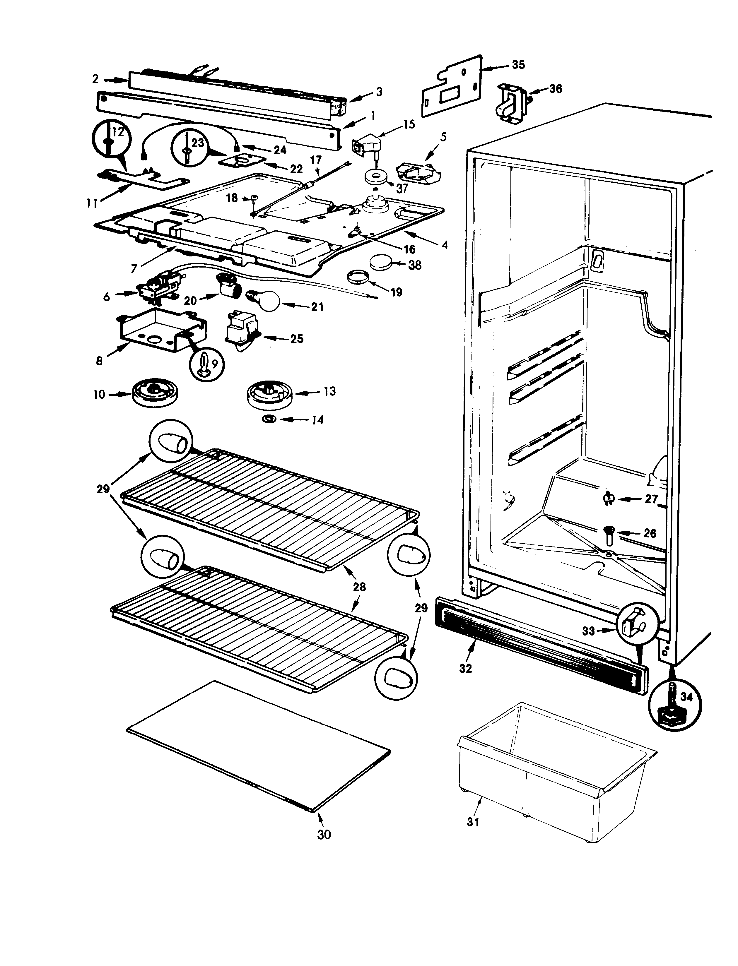 Crosley CNTI17V4-AC35A fresh food compartment diagram