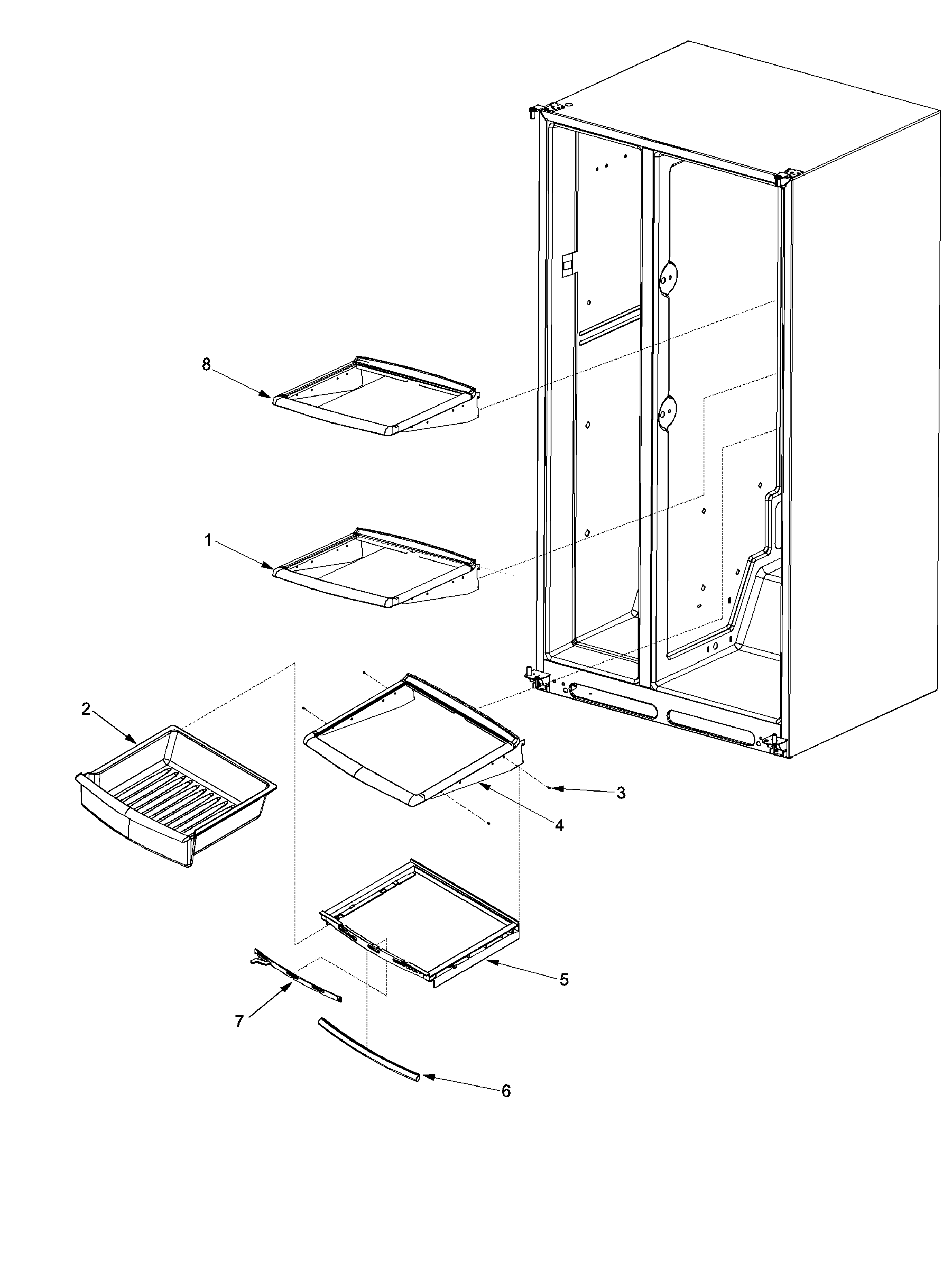 Amana XRSS665BB-PXRSS665BB0 deli and ref shelf diagram