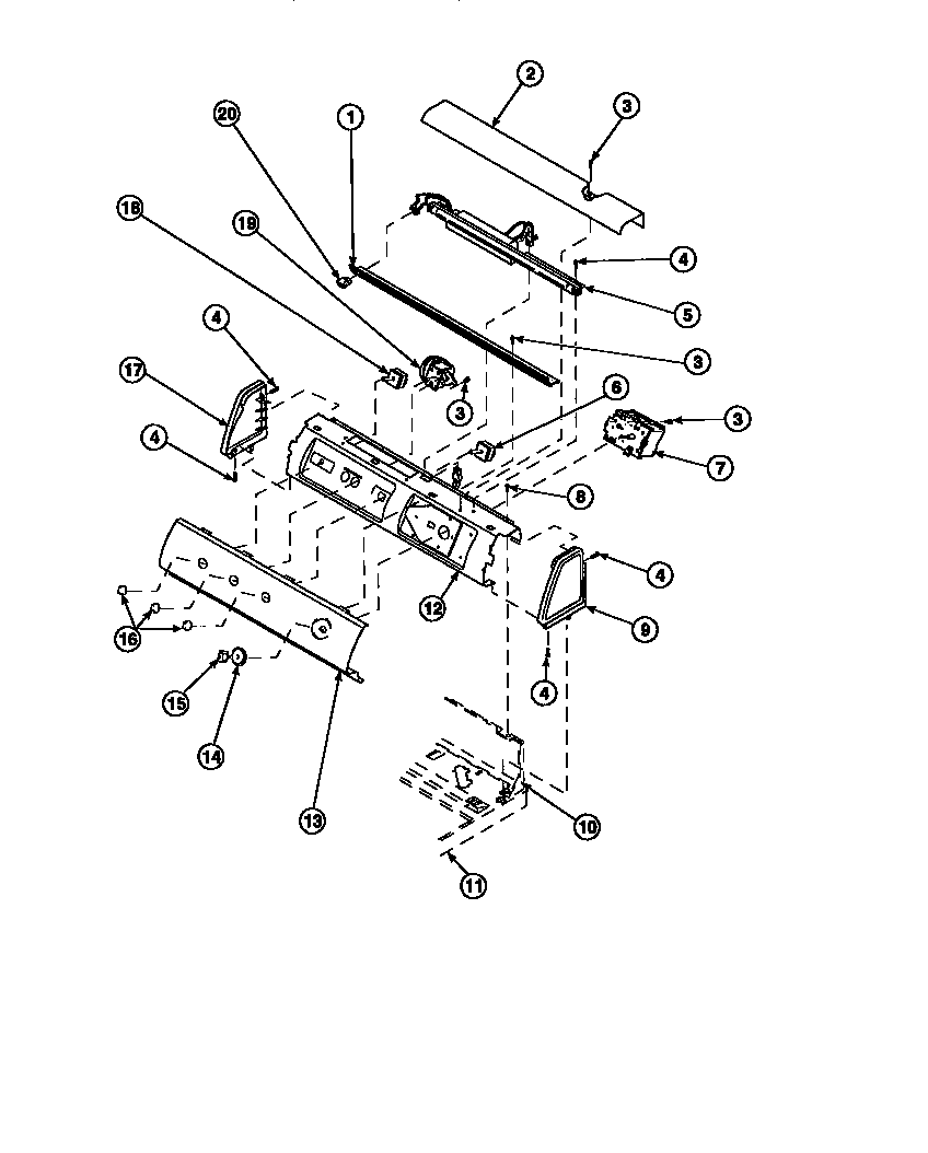 Amana LW8303W2-PLW8303W2 graphic panel, ctrl mtg plate and ctrls diagram