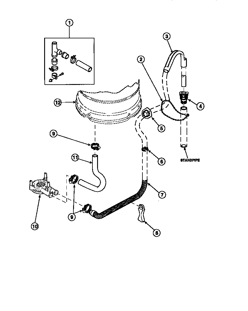 Amana LW8303W2-PLW8303W2 drain hose and siphon break diagram