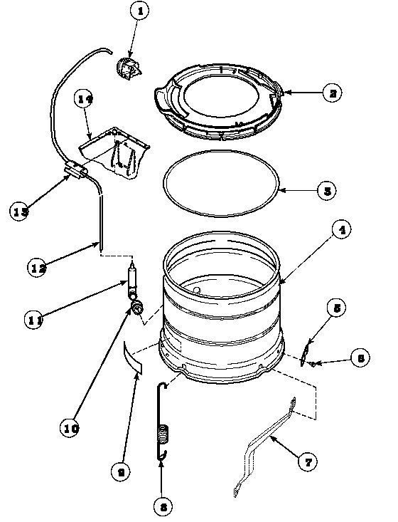 Amana LW8303W2-PLW8303W2 outer tub, cover and pressure hose diagram