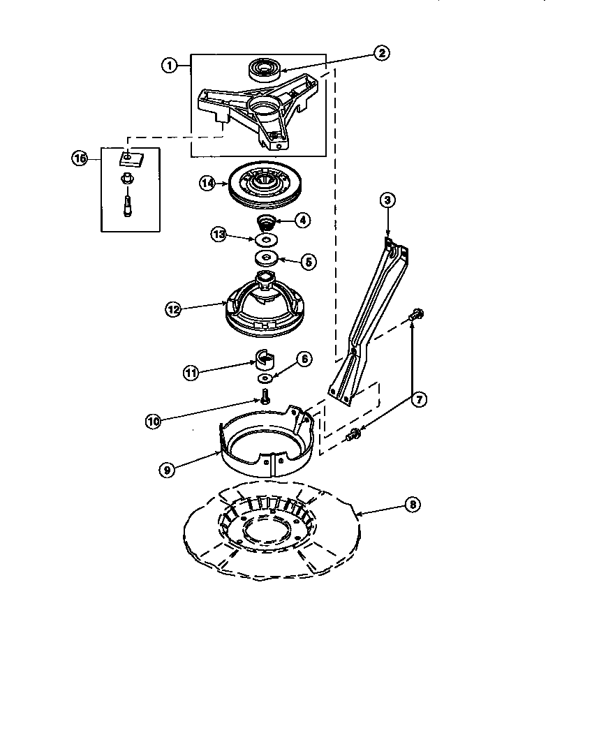 Amana LW8303W2-PLW8303W2 brg hsg/brake pulley & pivot dome diagram