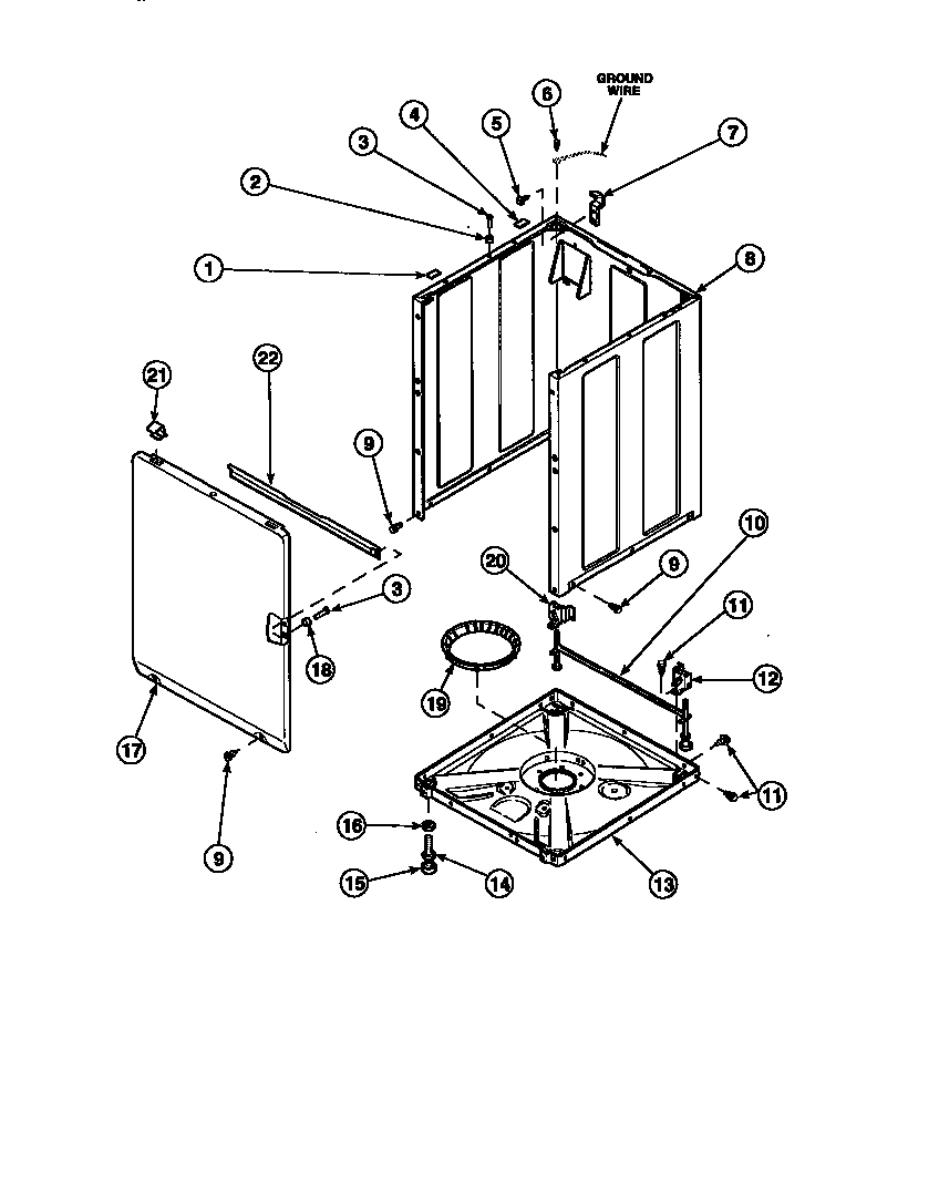 Amana LW8303W2-PLW8303W2 front panel, base assy and cabinet assy diagram