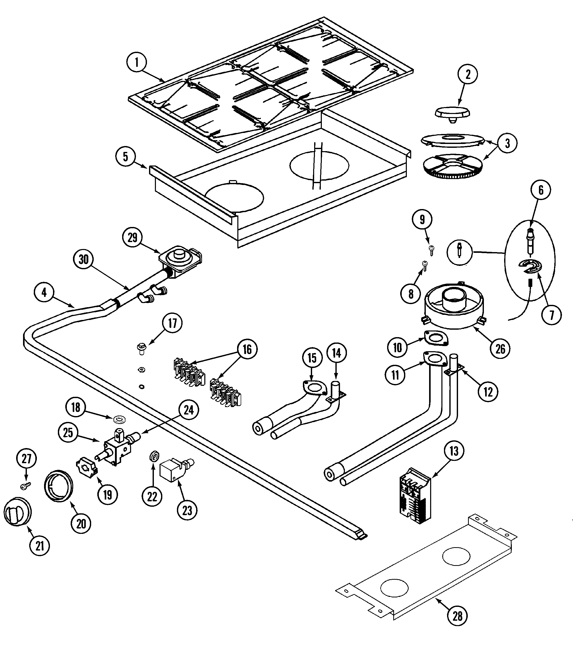 Jenn-Air PRG4802P top assembly & controls diagram