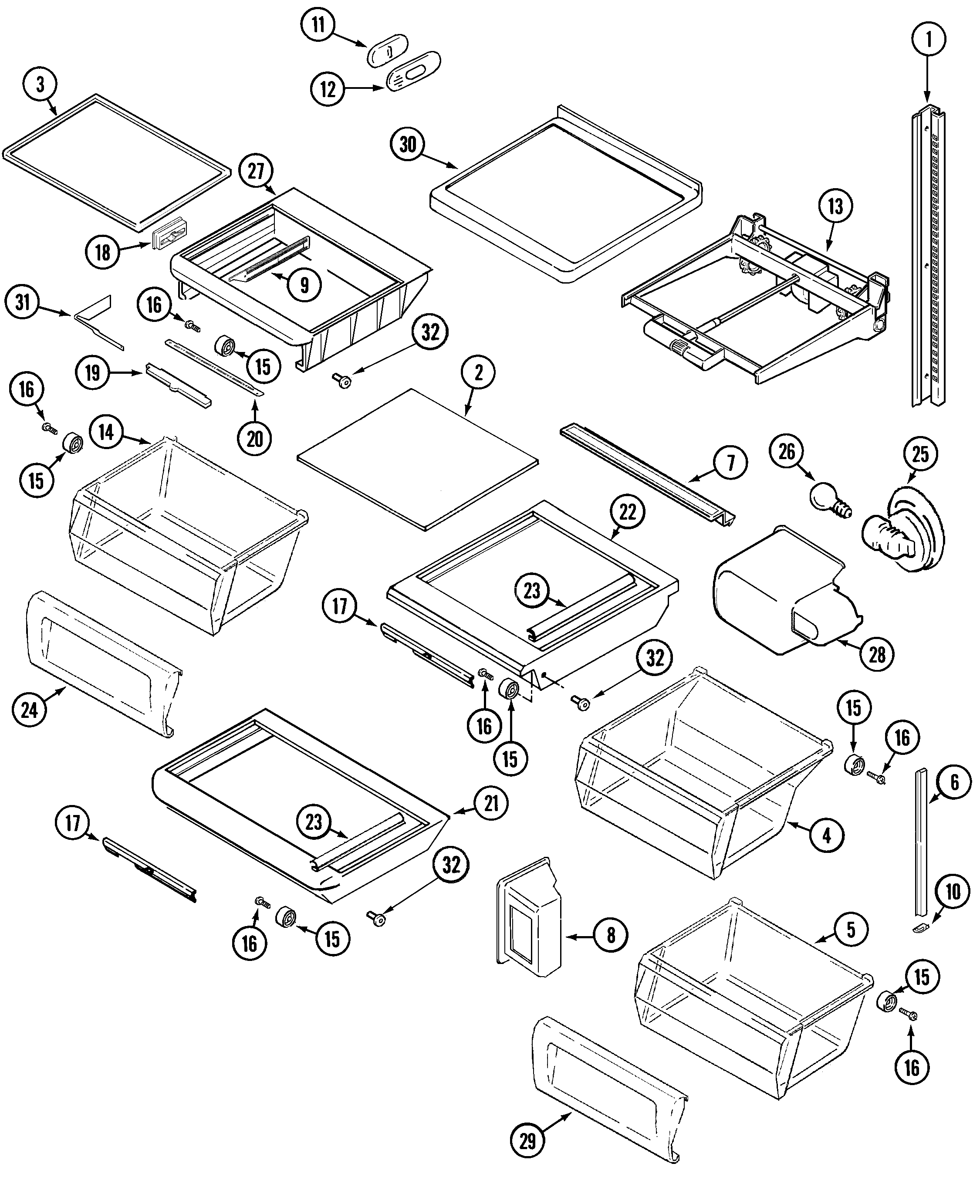 Jenn-Air JCD2289AES shelves & accessories diagram